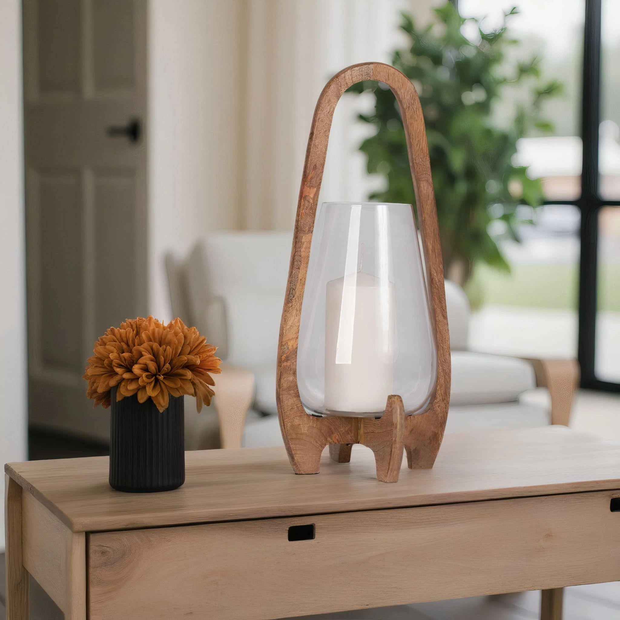18"h Glass Lantern W/ Wood Handle, Natural - Image 12