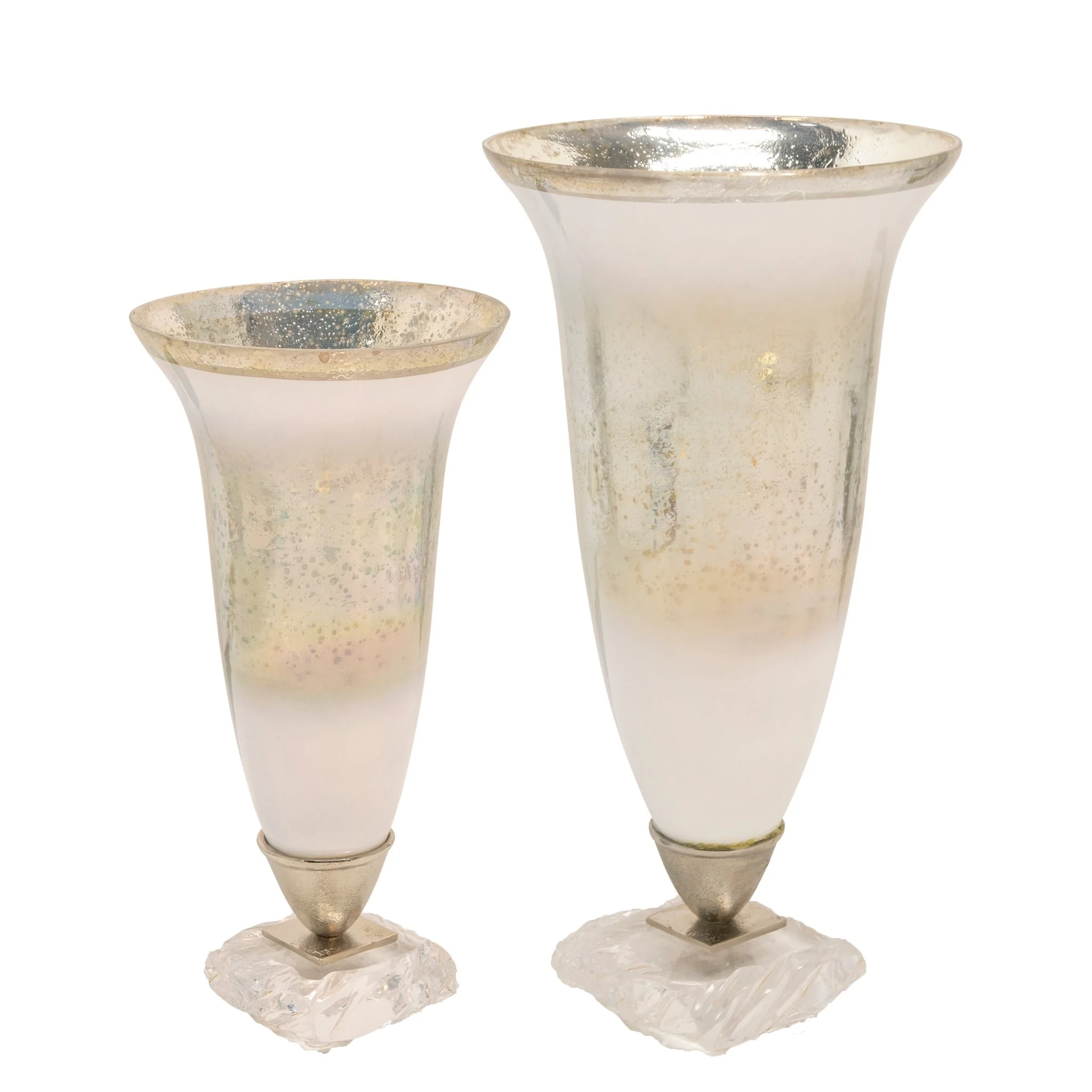 18"h Glass Vase W/ Acrylic Base, Silver - Image 3