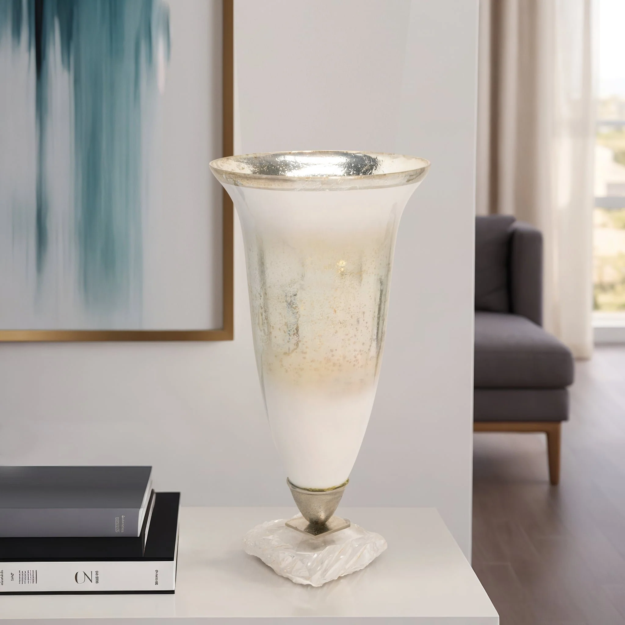 18"h Glass Vase W/ Acrylic Base, Silver - Image 7