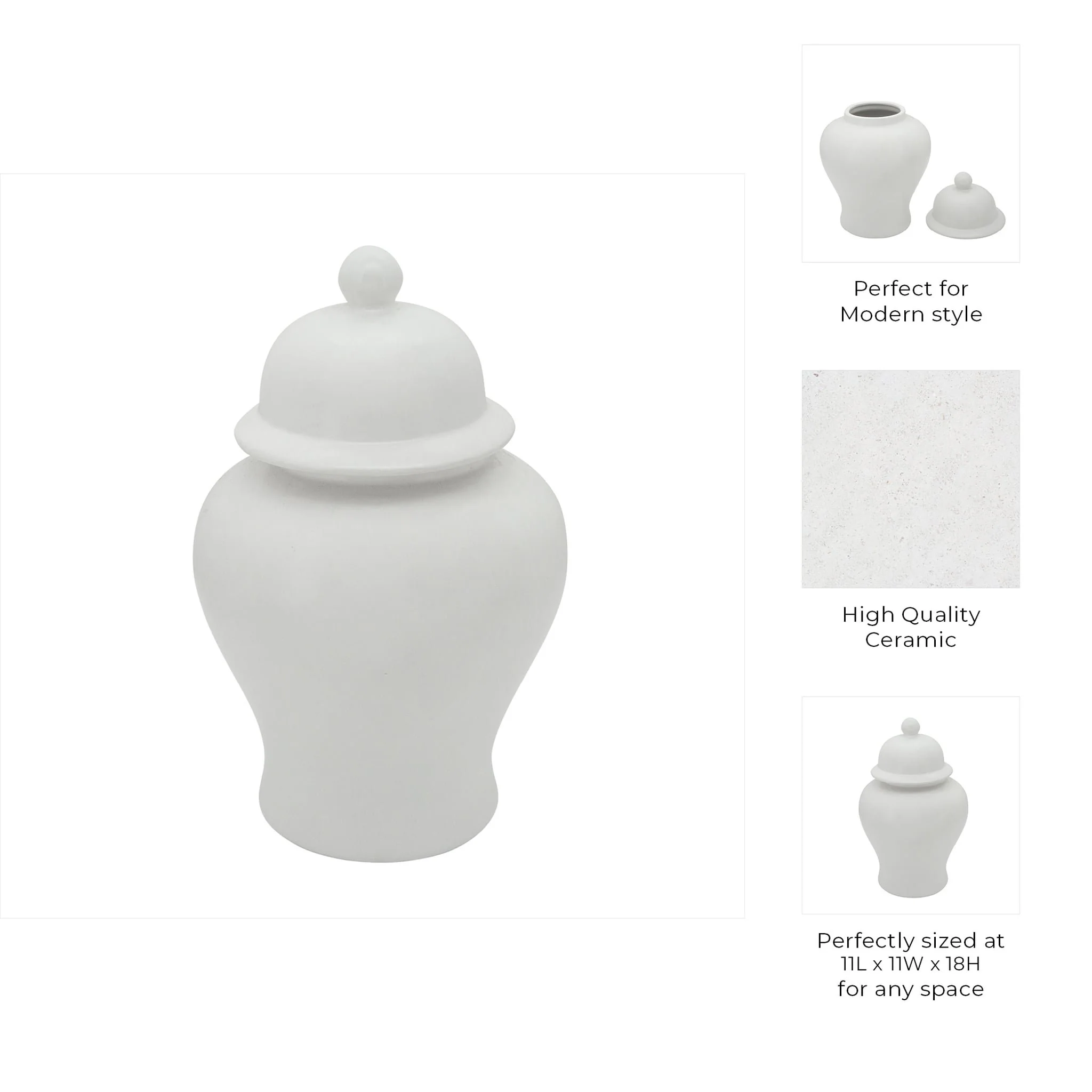 18"h Temple Jar, Matte White - Image 9