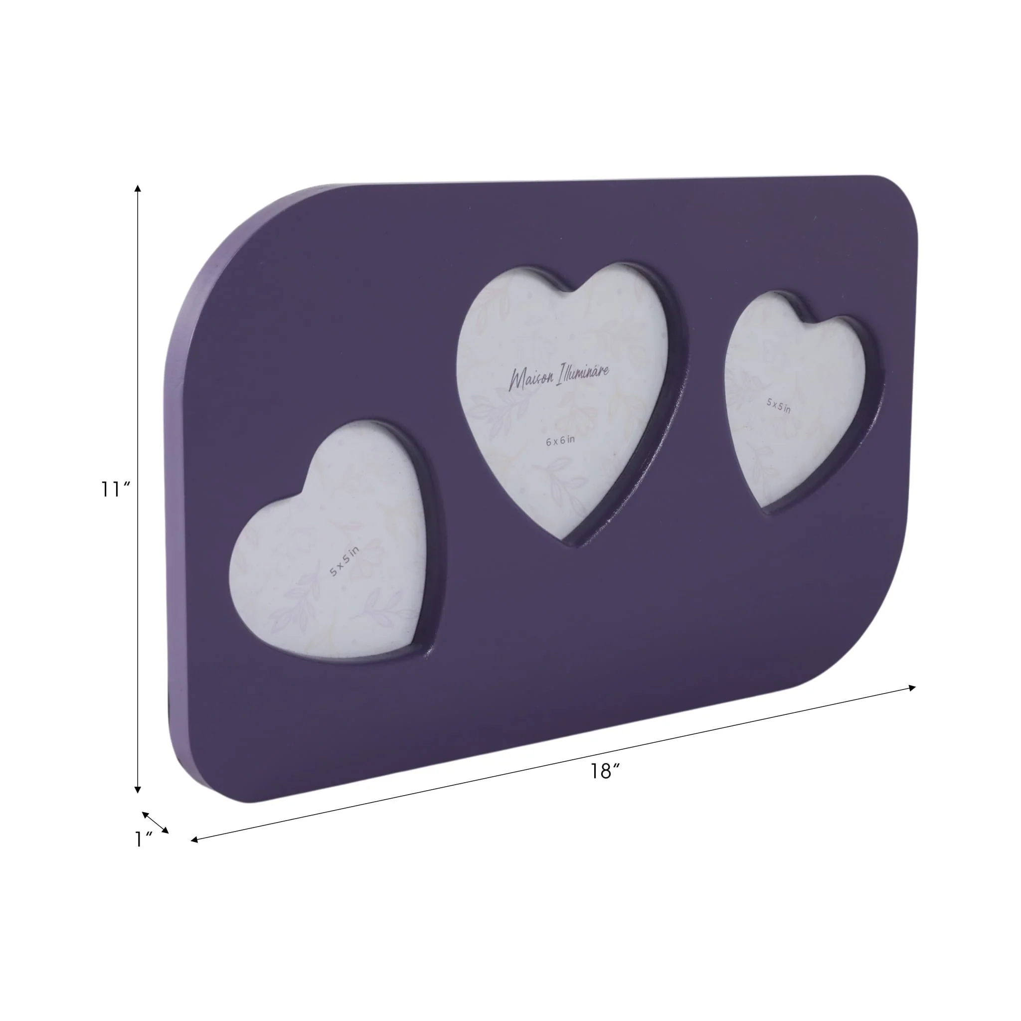18x11" 3 Hearts Collage Photo Frame, Lilac - Image 7