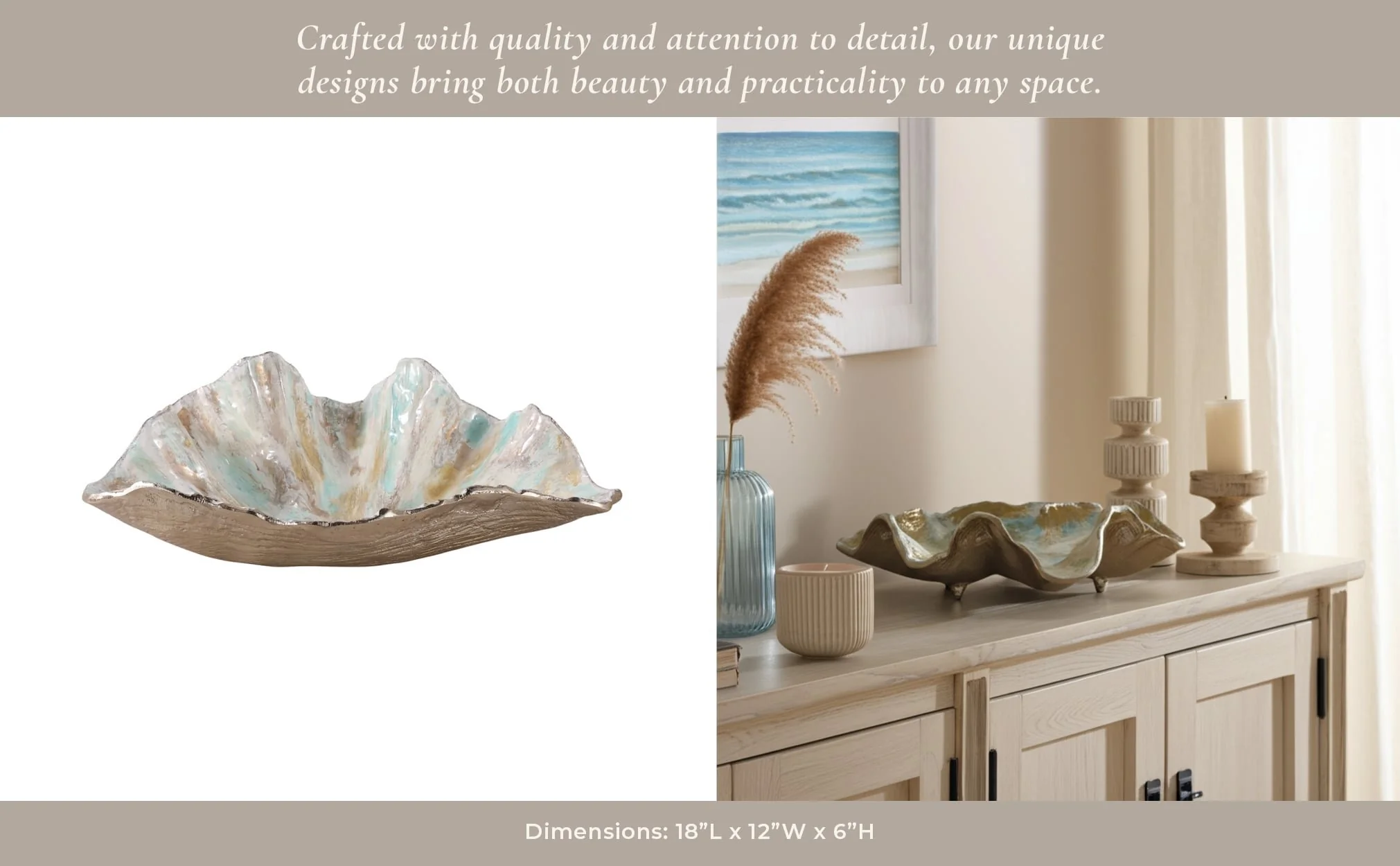 18x12" Metal Seashell Bowl, Multi - Image 10