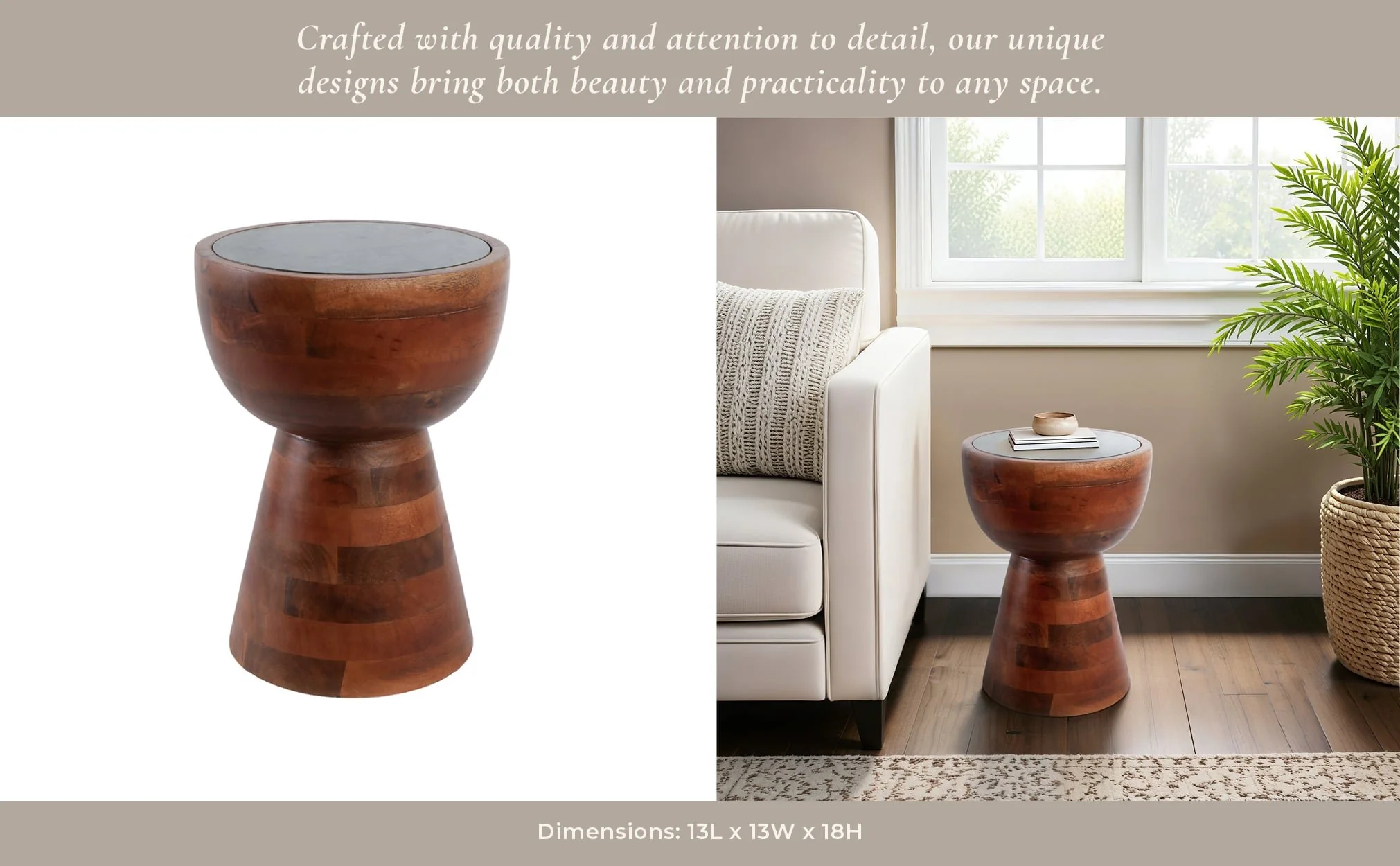 18x13" Hourglass Marble Top Accent Table, Grn/brwn - Image 13