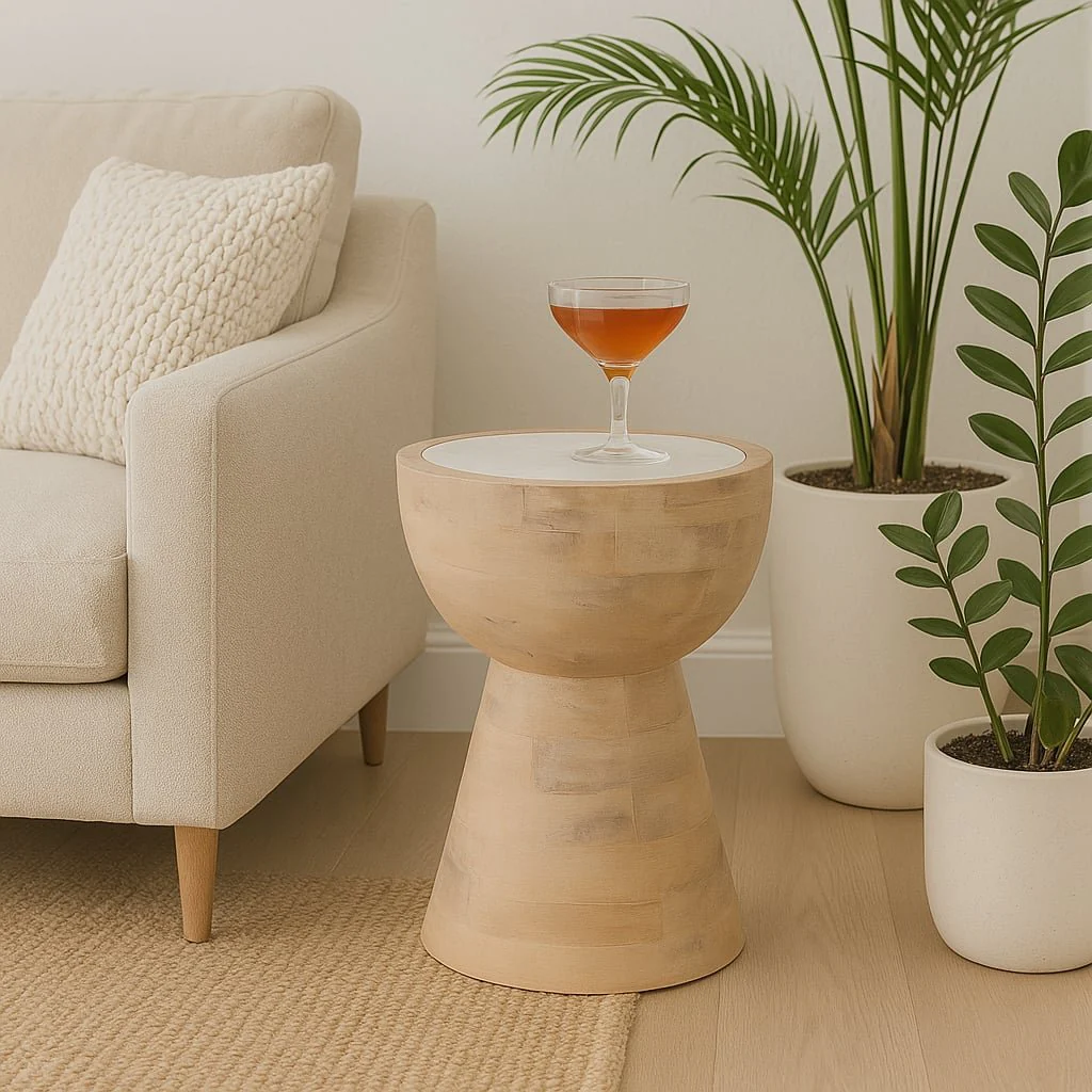 18x13" Hourglass Marble Top Accent Table, Wht/blnd - Image 11