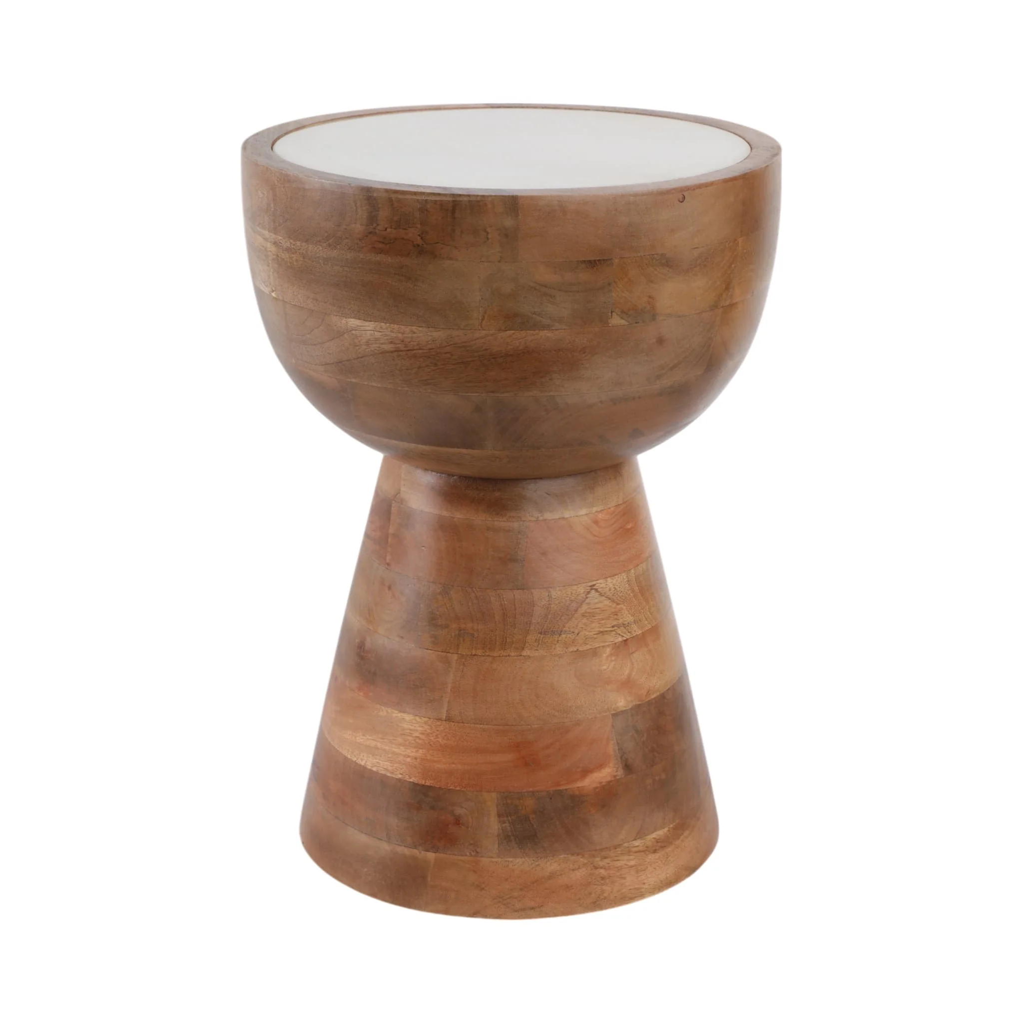 18x13" Hourglass Marble Top Accent Table,wht/natrl - Image 2