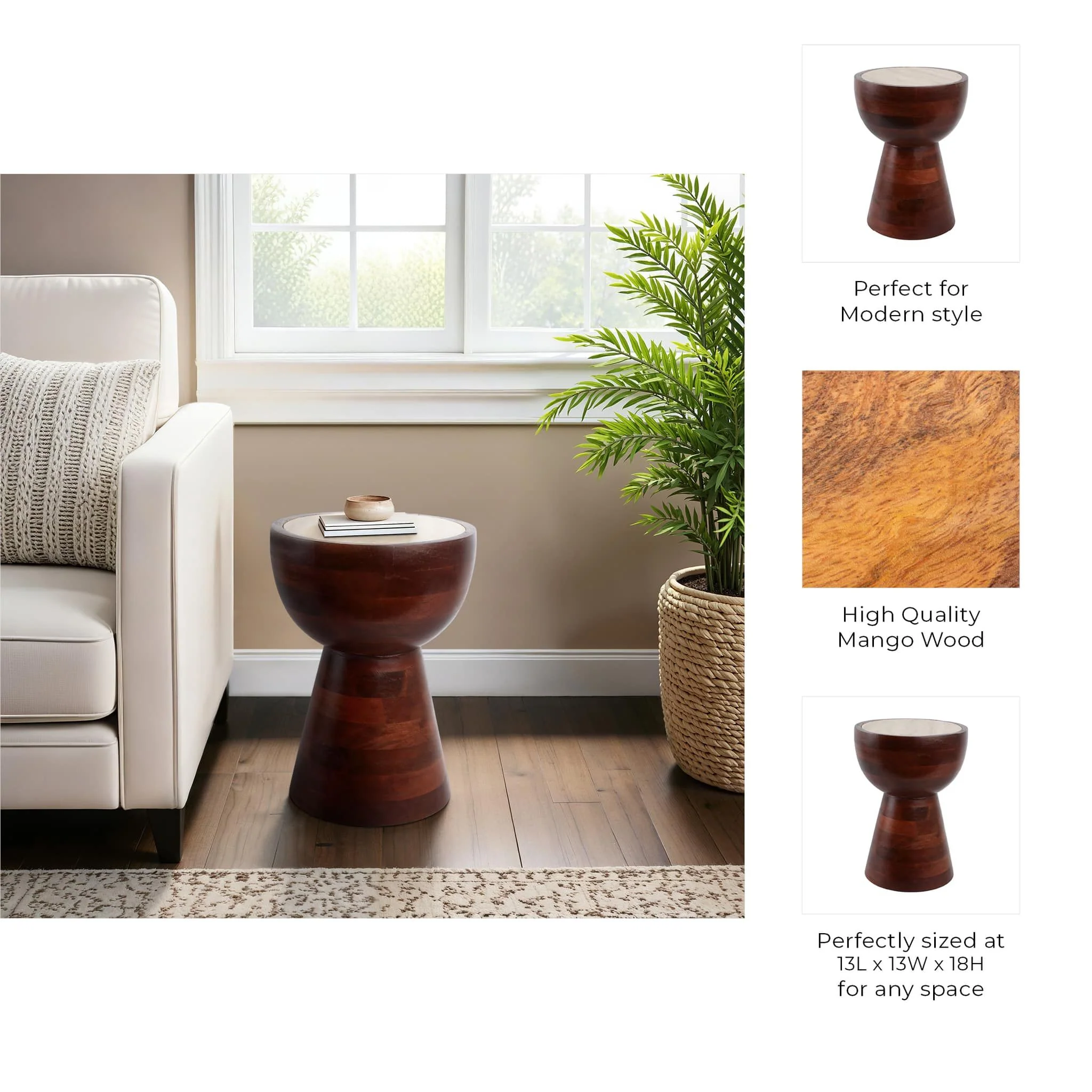 18x13" Hourglass Trvrtine Top Accent Tble,tan/wlnt - Image 9
