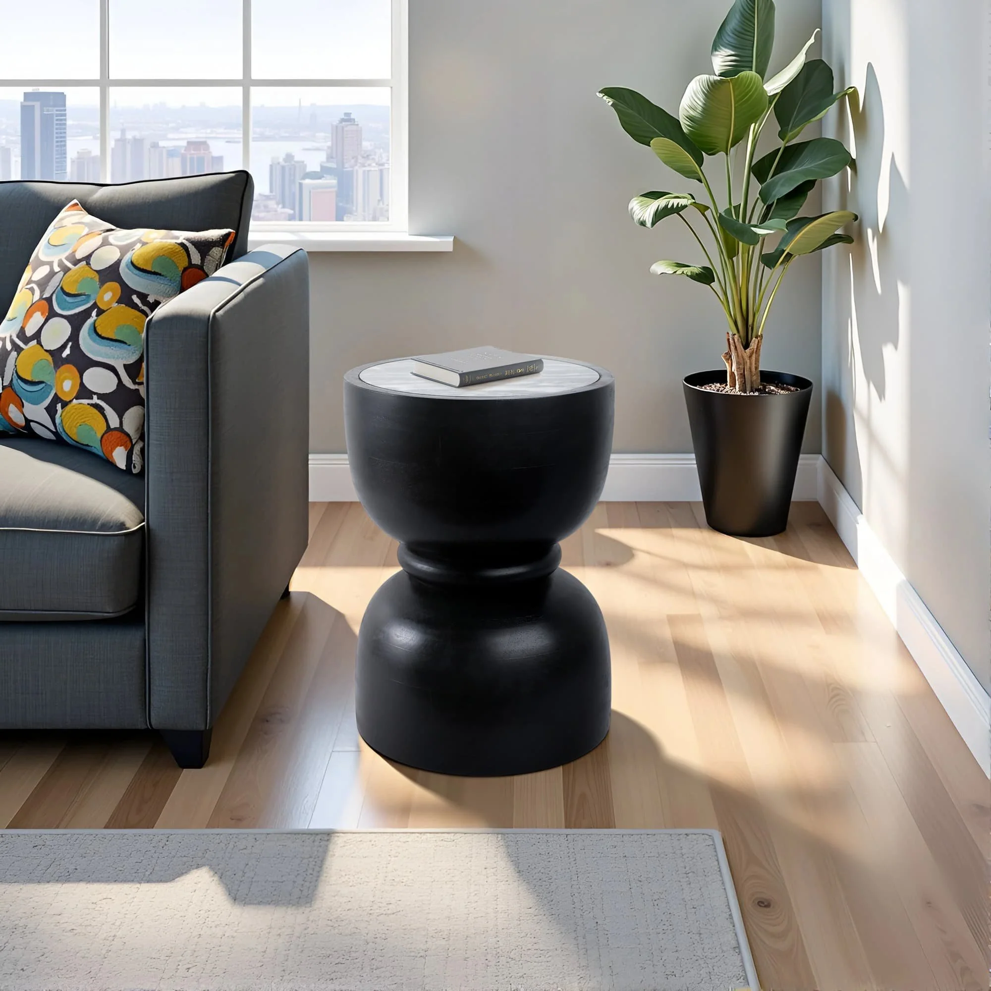 18x13" Marble Top Accent Table With Ring, Black - Image 10