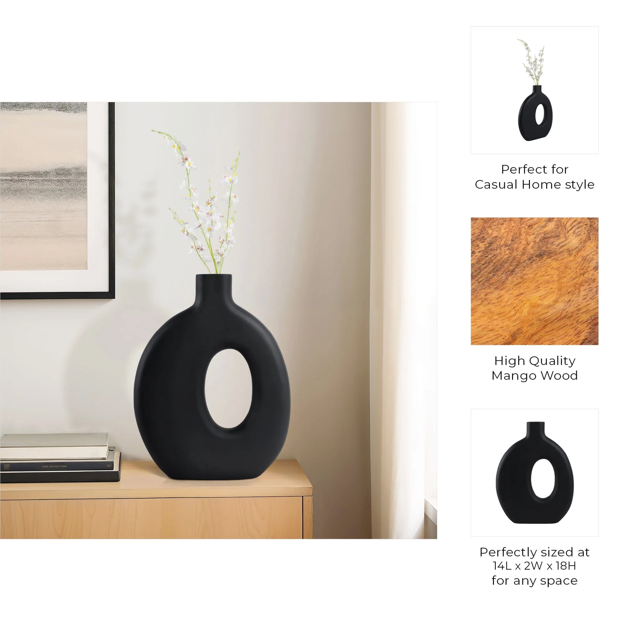 18x14" Cut-out Wood Vase, Black - Image 10