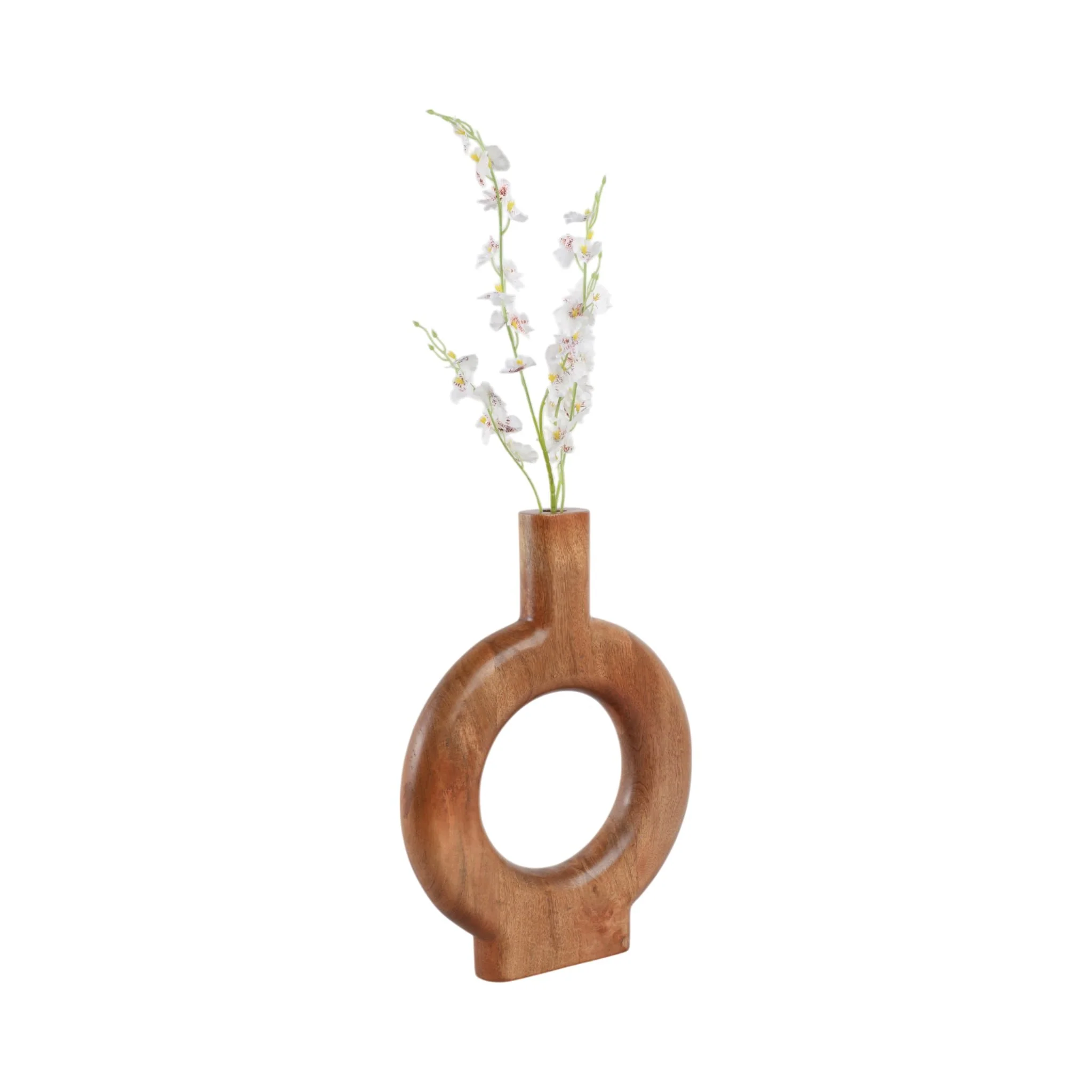 18x14" Donut Shaped Wood Vase, Natural - Image 2
