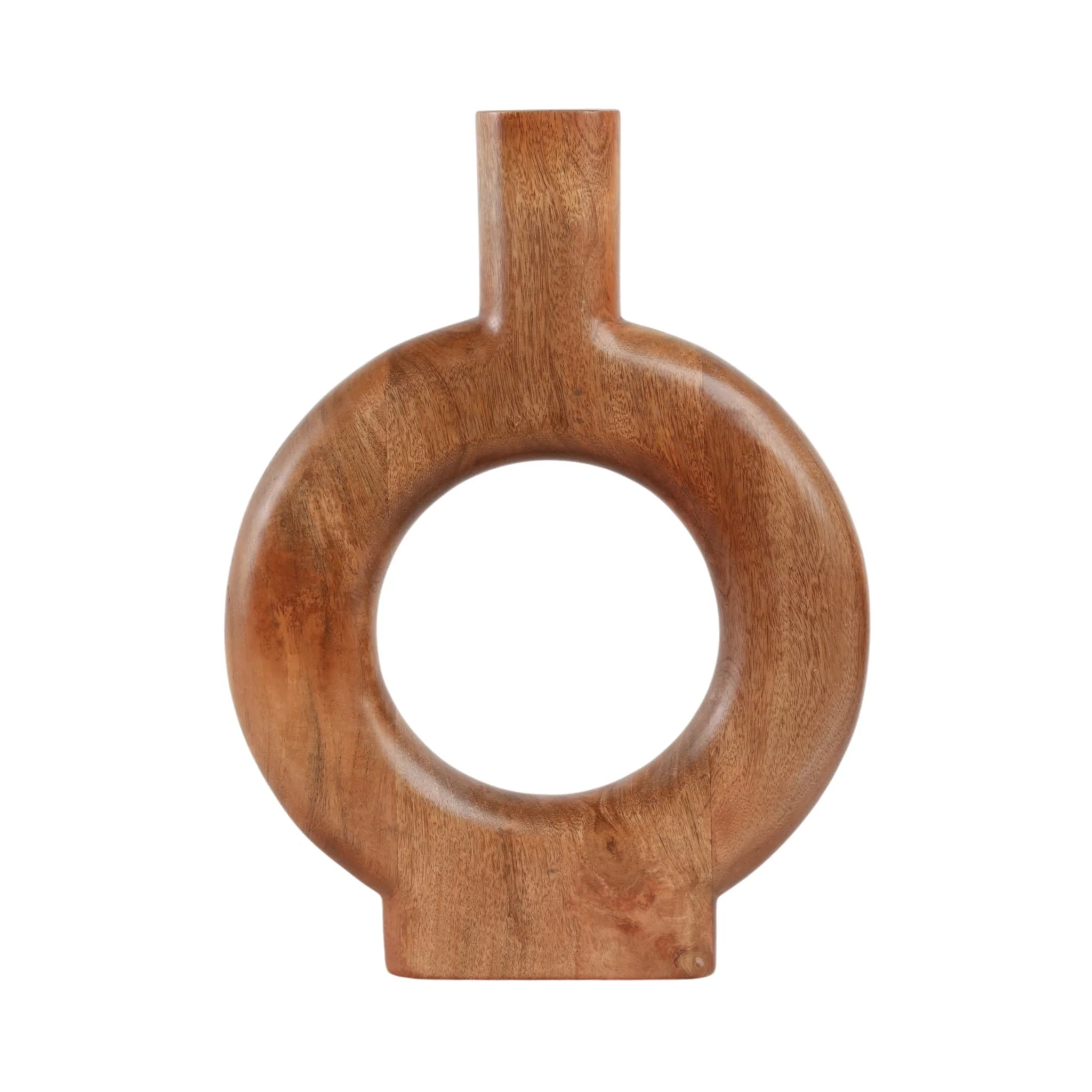 18x14" Donut Shaped Wood Vase, Natural - Image 5