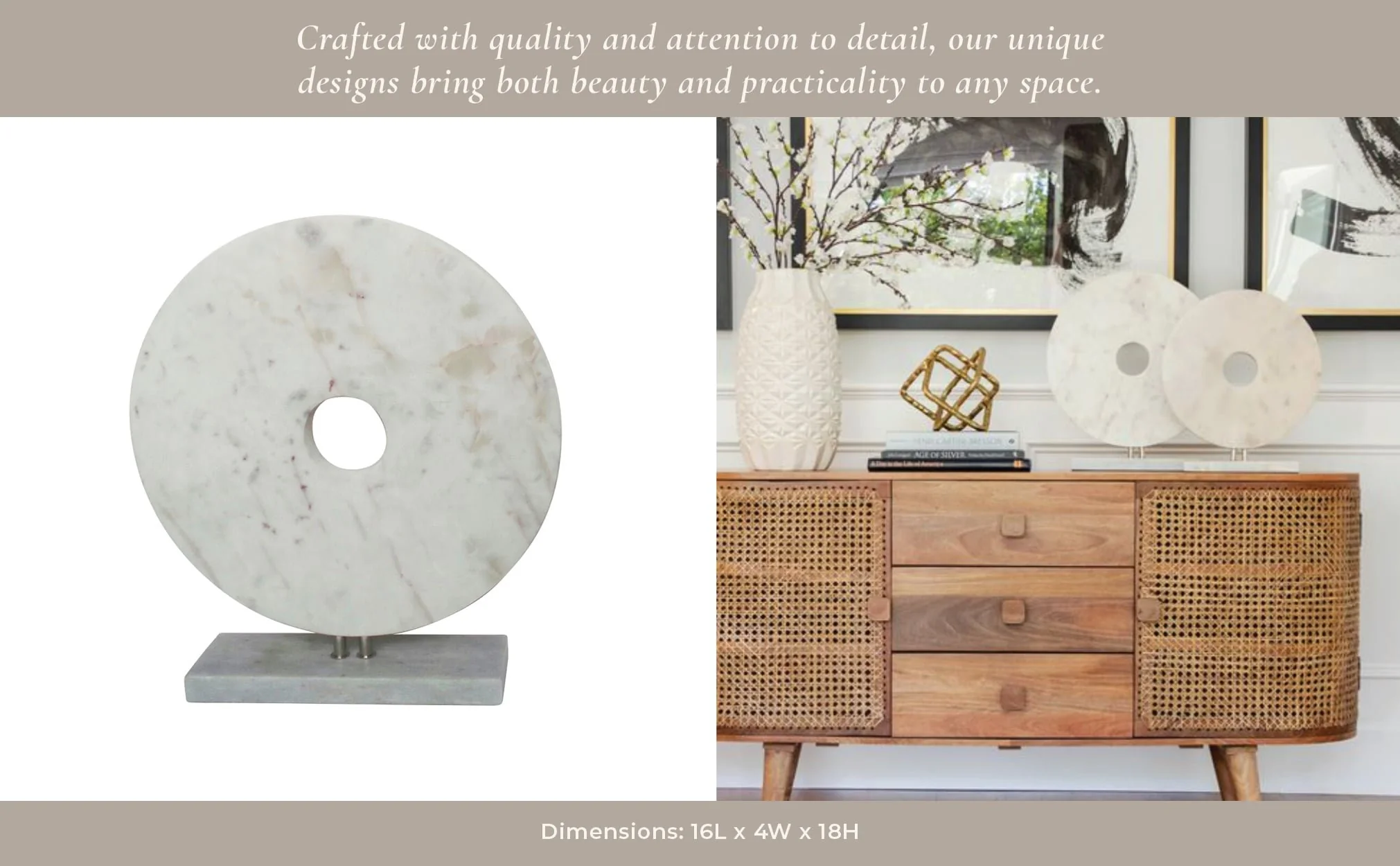18x16" Marble Disc On Stand, White - Image 13