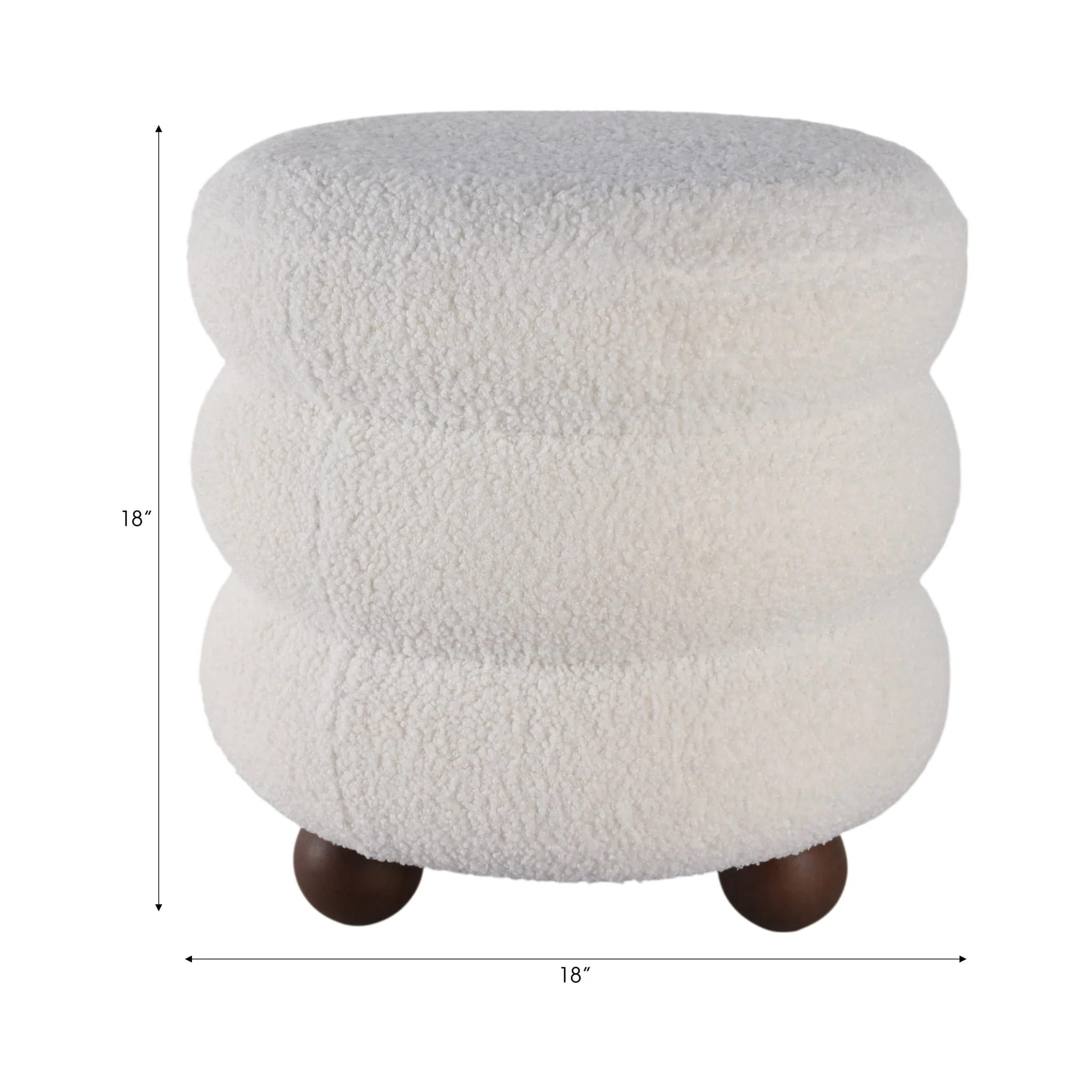 18x18" Ribbed Teddy Ottoman W/ Ball Feet, Ivory - Image 7