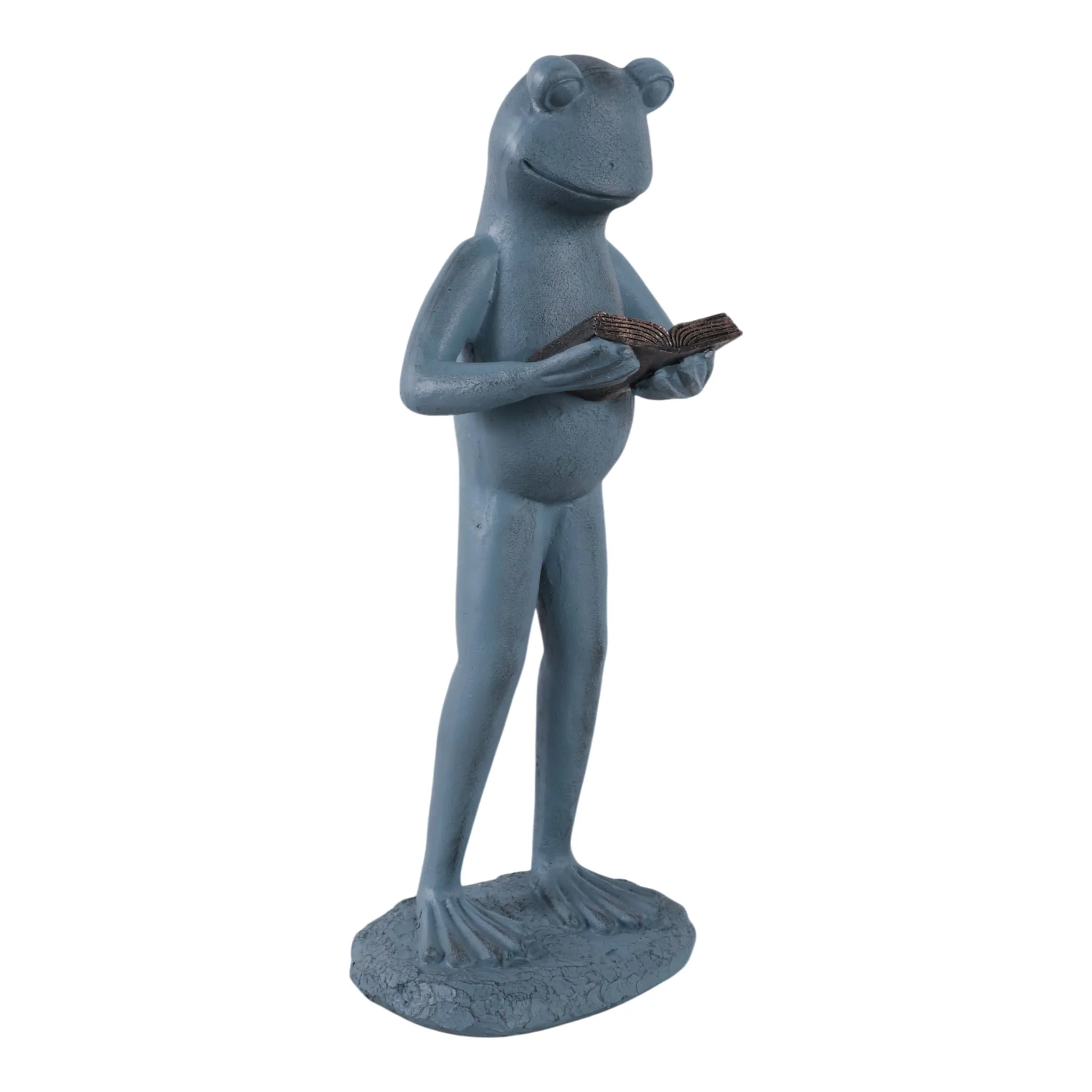 18x7" Standing Frog Reading A Book, Grey - Image 2