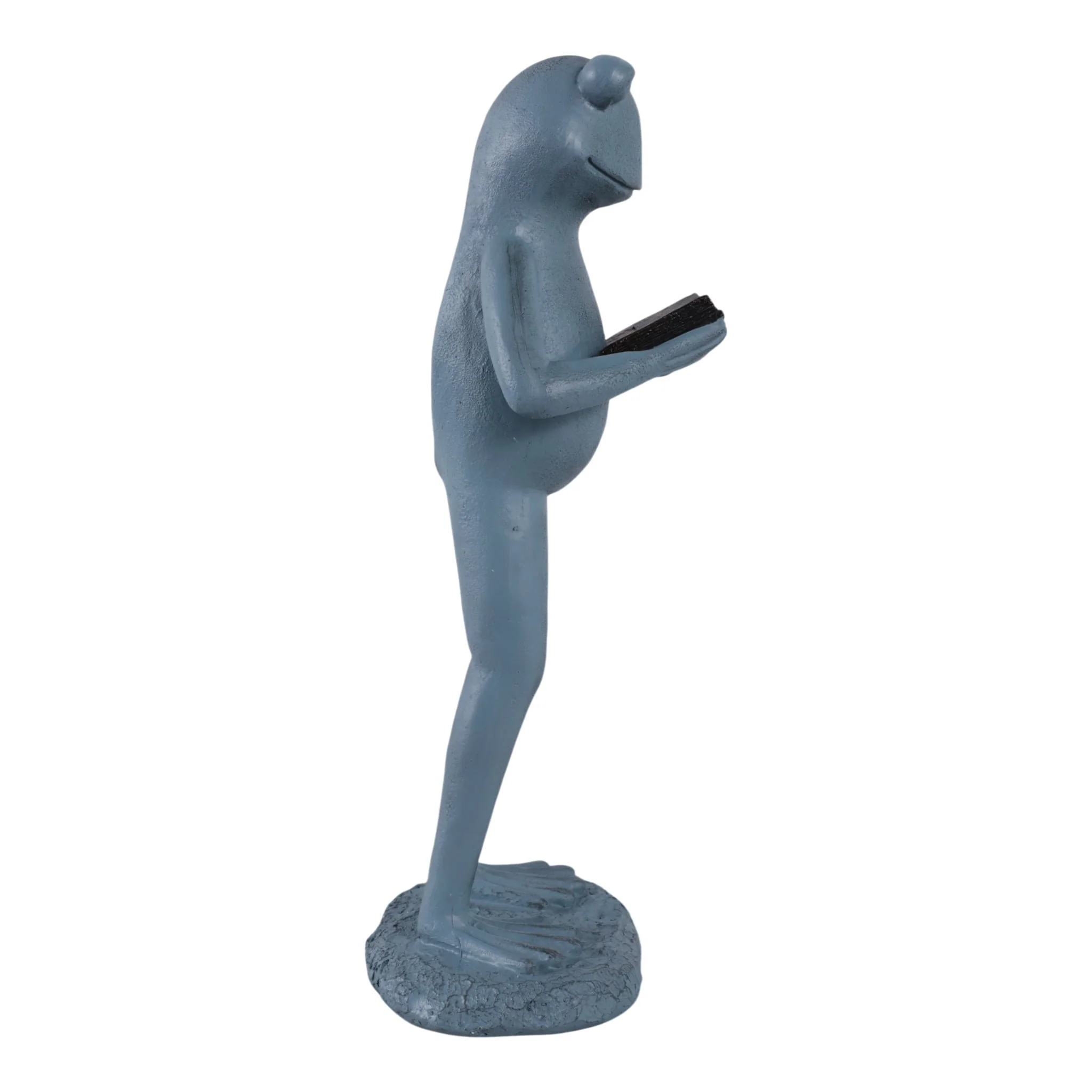 18x7" Standing Frog Reading A Book, Grey - Image 3