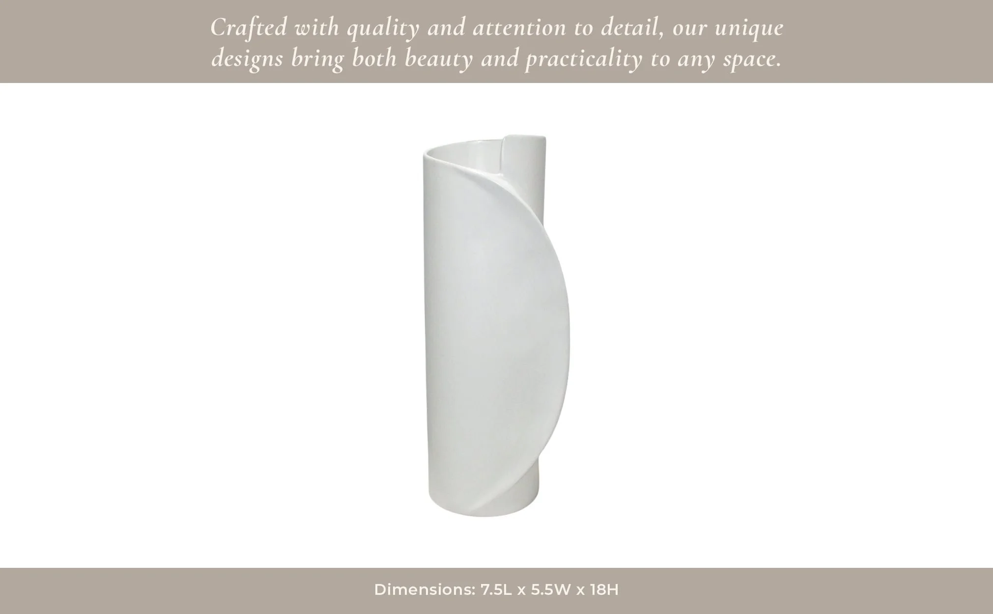 18x7" Wrap Around Vase, White - Image 12