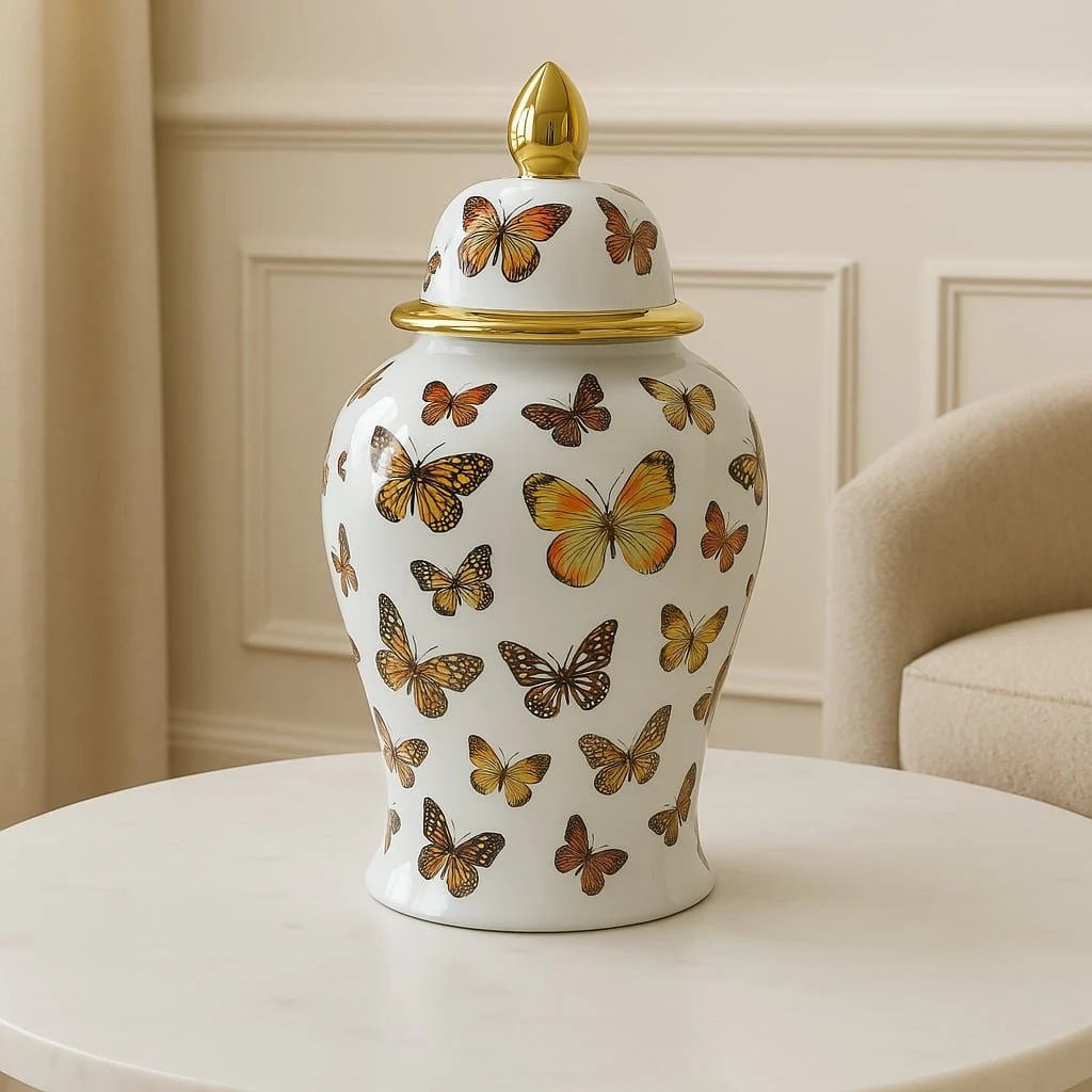 18x9" Butterflies Temple Jar, Multi - Image 11