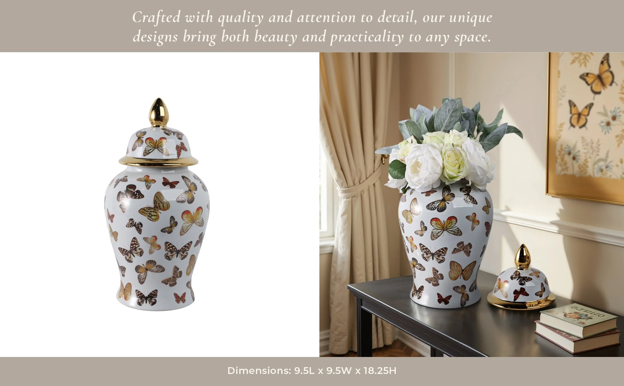 18x9" Butterflies Temple Jar, Multi - Image 12