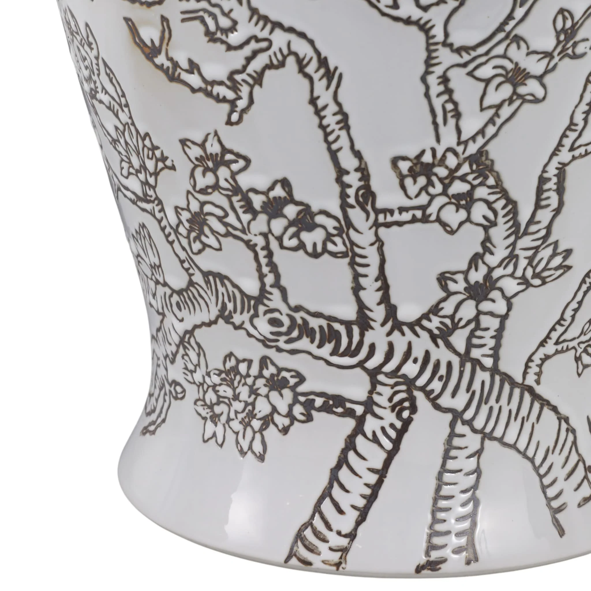 18x9" Cherry Blossom Temple Jar, White/ Brown - Image 5