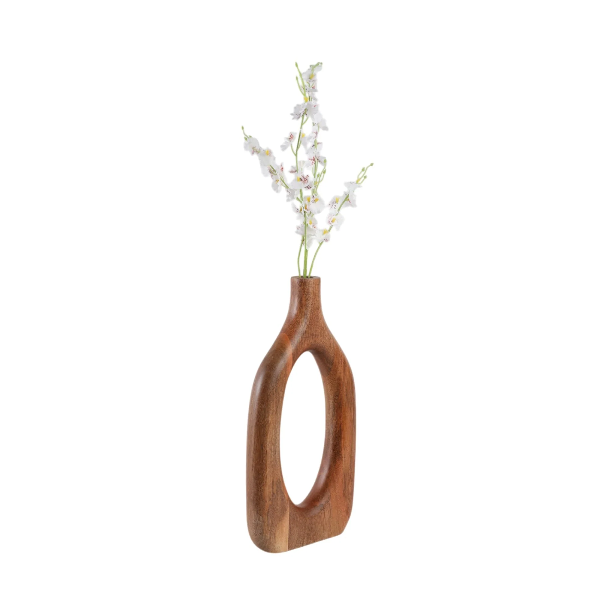 18x9" Open Cut-out Wood Vase, Natural - Image 2