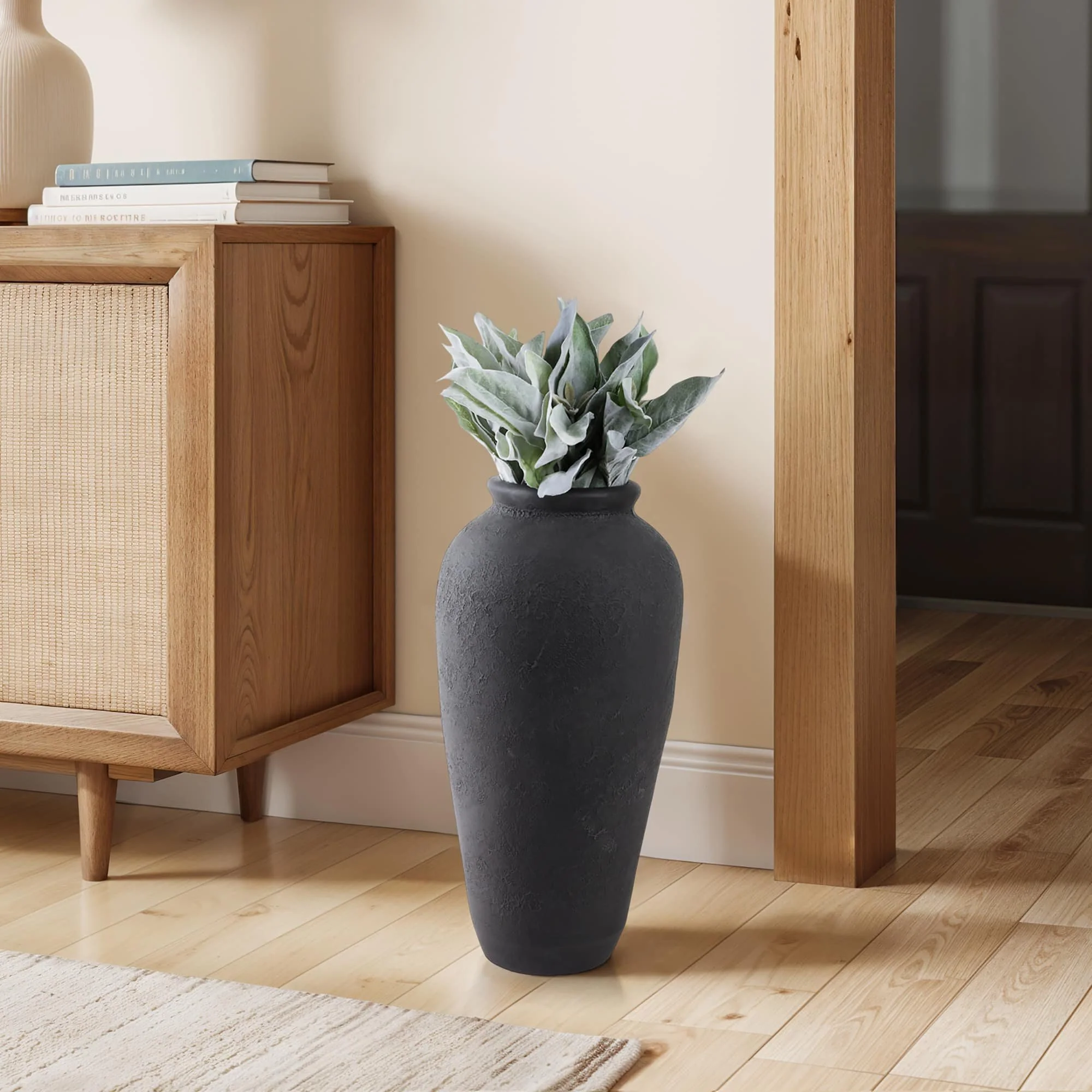 18x9" Terracotta Floor Vase, Black - Image 10