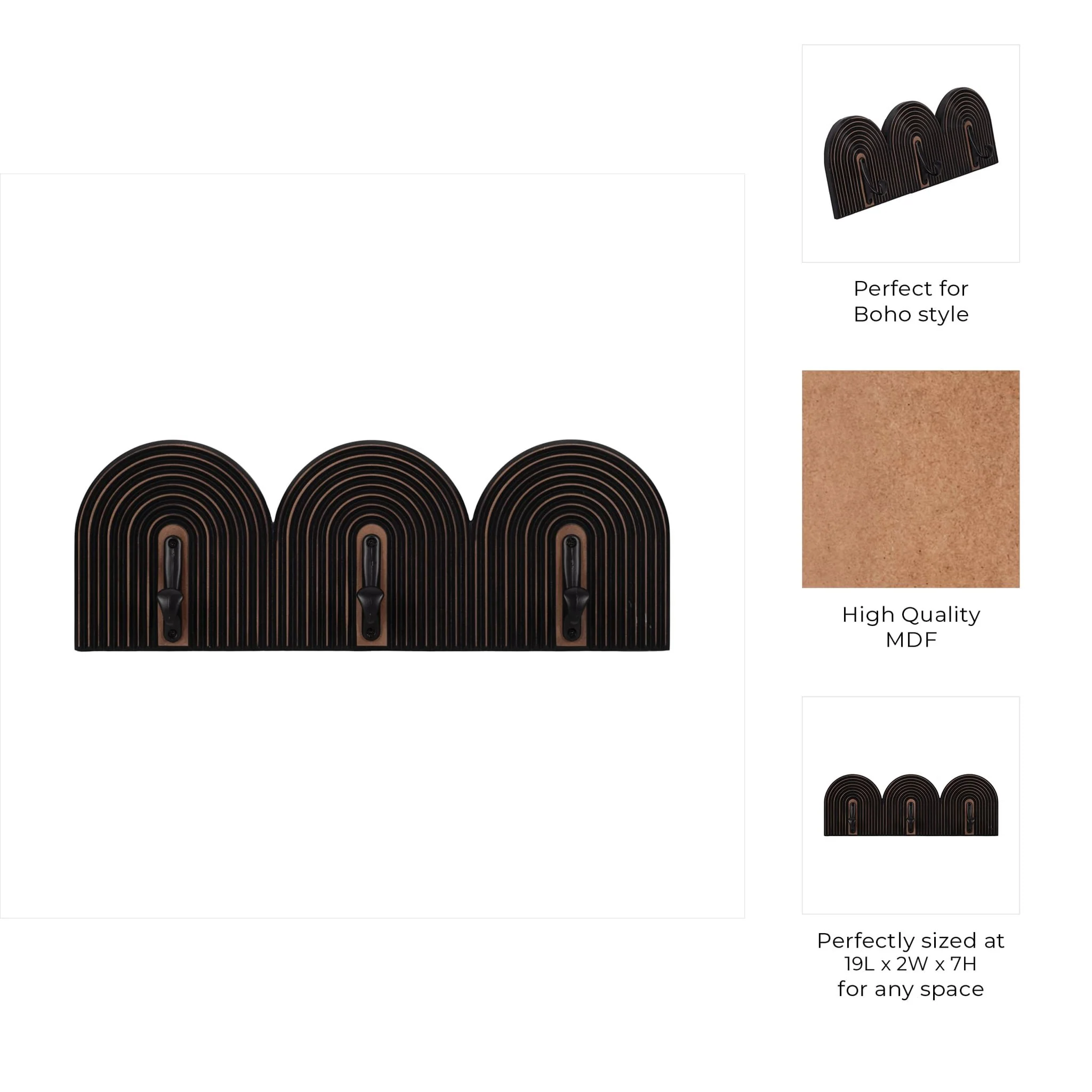 19" 3-arch Wall Hooks, Black - Image 7