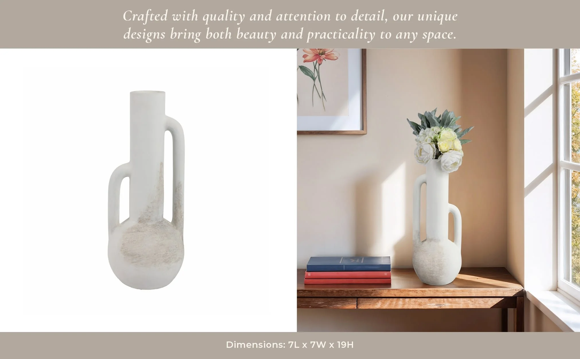 19" Asymmetrical Eared Terracotta Btl Vase, White - Image 11