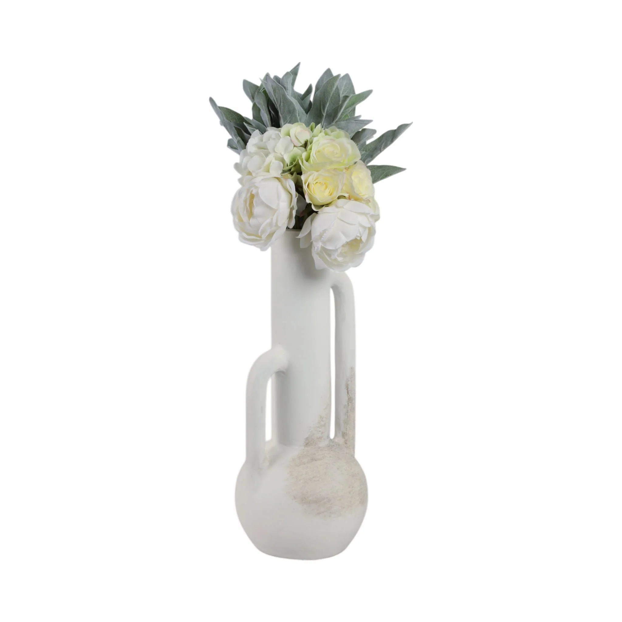 19" Asymmetrical Eared Terracotta Btl Vase, White - Image 2