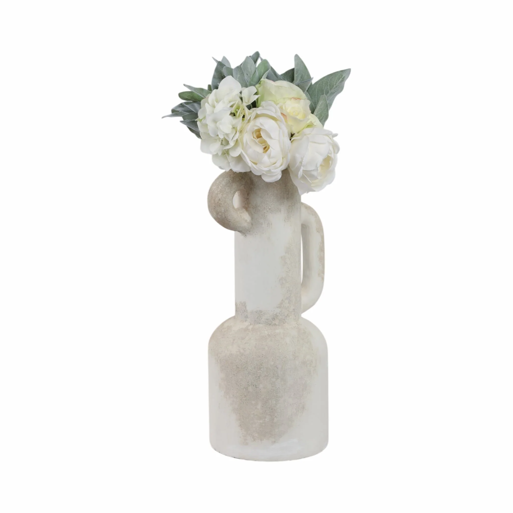 19" Asymmetrical Eared Terracotta Vase, White - Image 2
