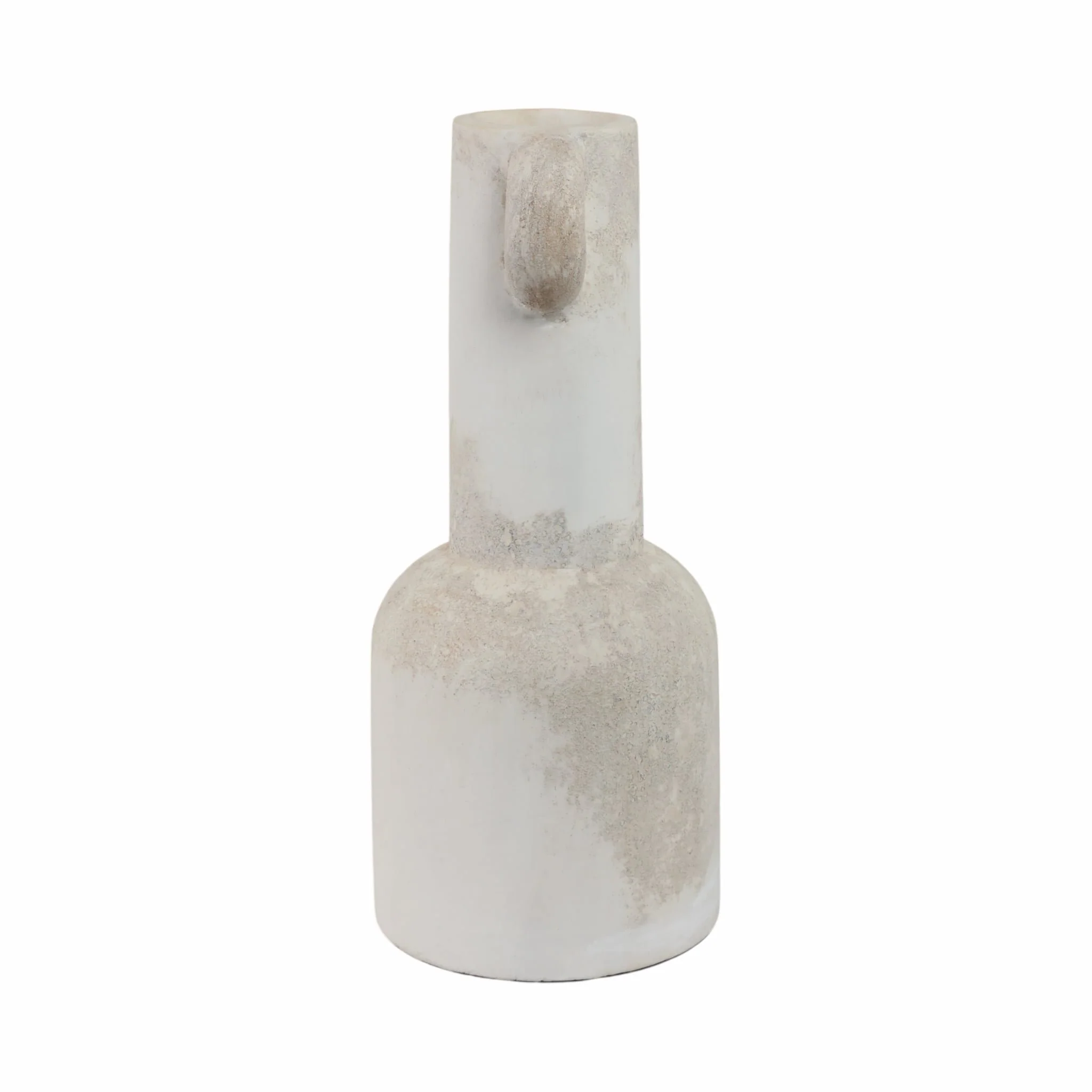 19" Asymmetrical Eared Terracotta Vase, White - Image 3