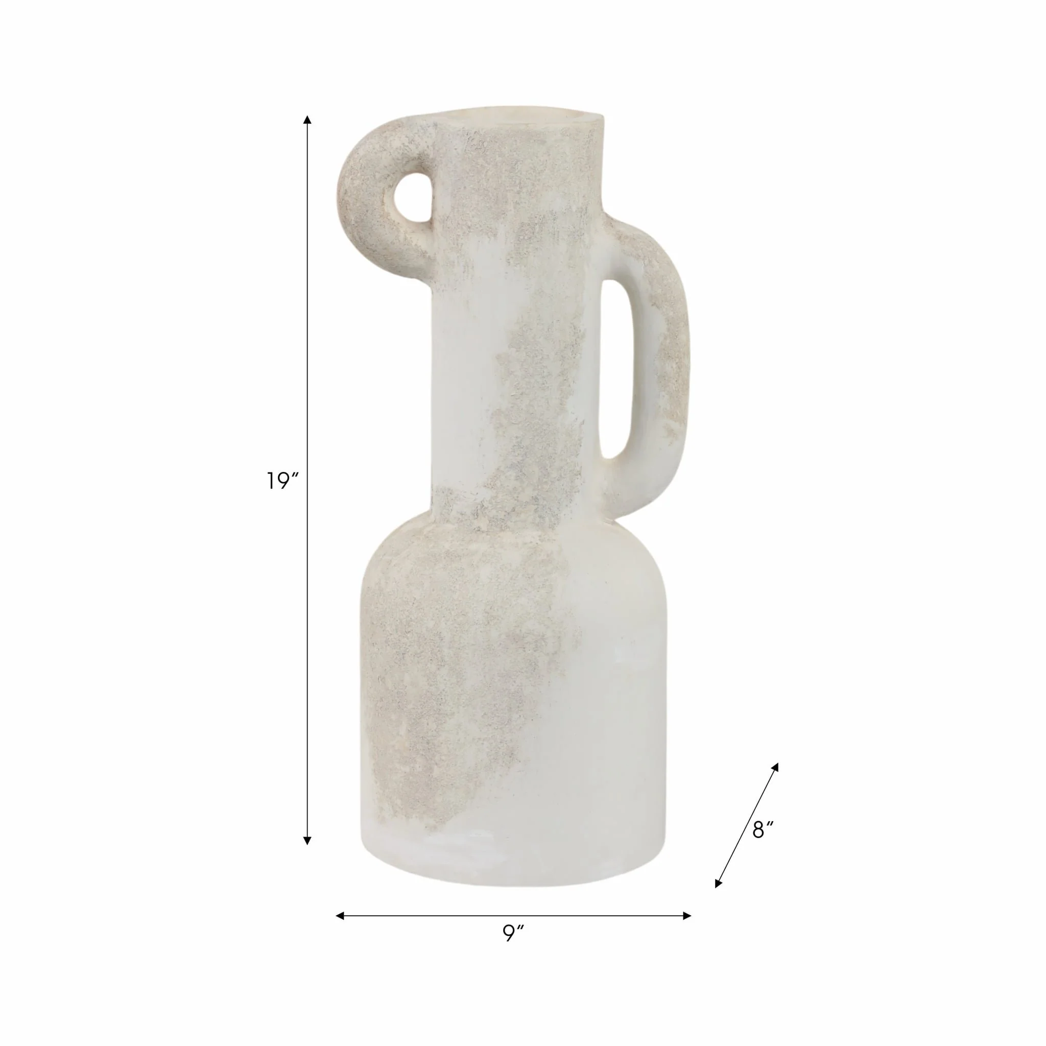 19" Asymmetrical Eared Terracotta Vase, White - Image 8