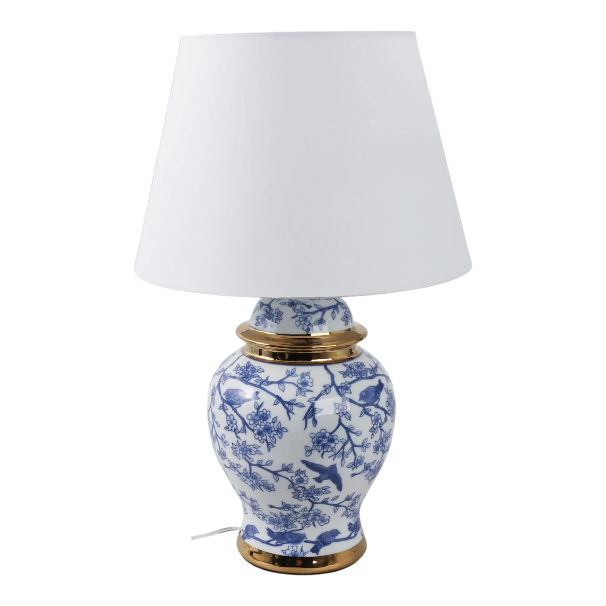 19" Chinoiserie Birds Table Lamp Gold Trim, White/ - Image 3