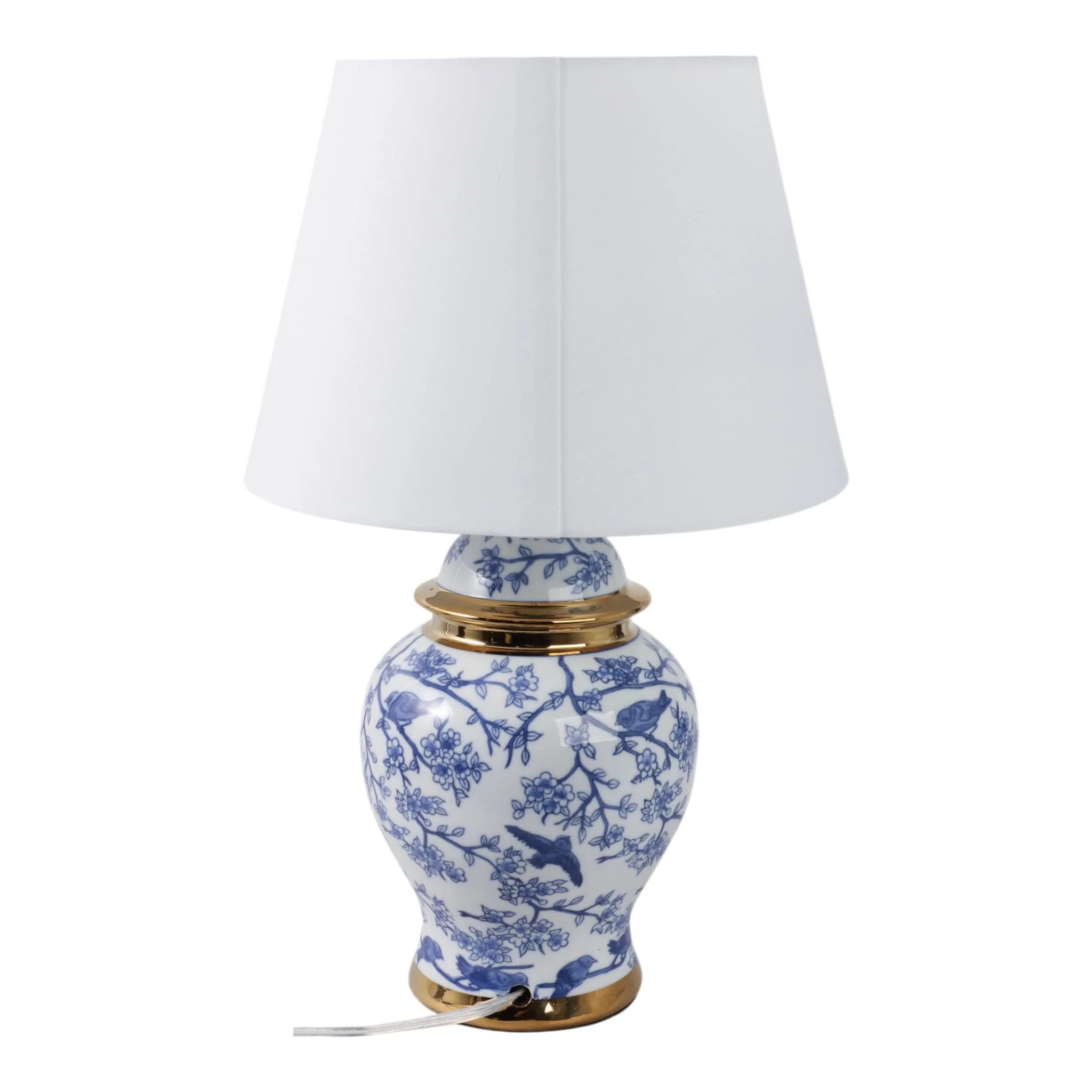 19" Chinoiserie Birds Table Lamp Gold Trim, White/ - Image 4