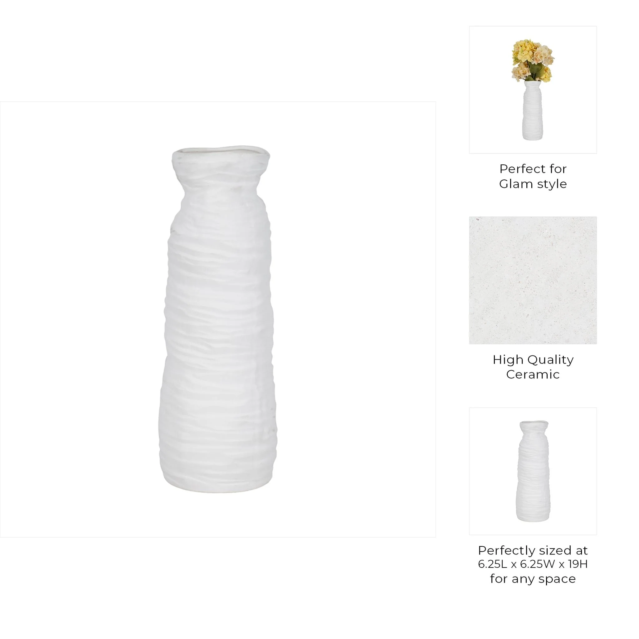 19" Horizontal Ribbed Matte Vase, Ivory - Image 9