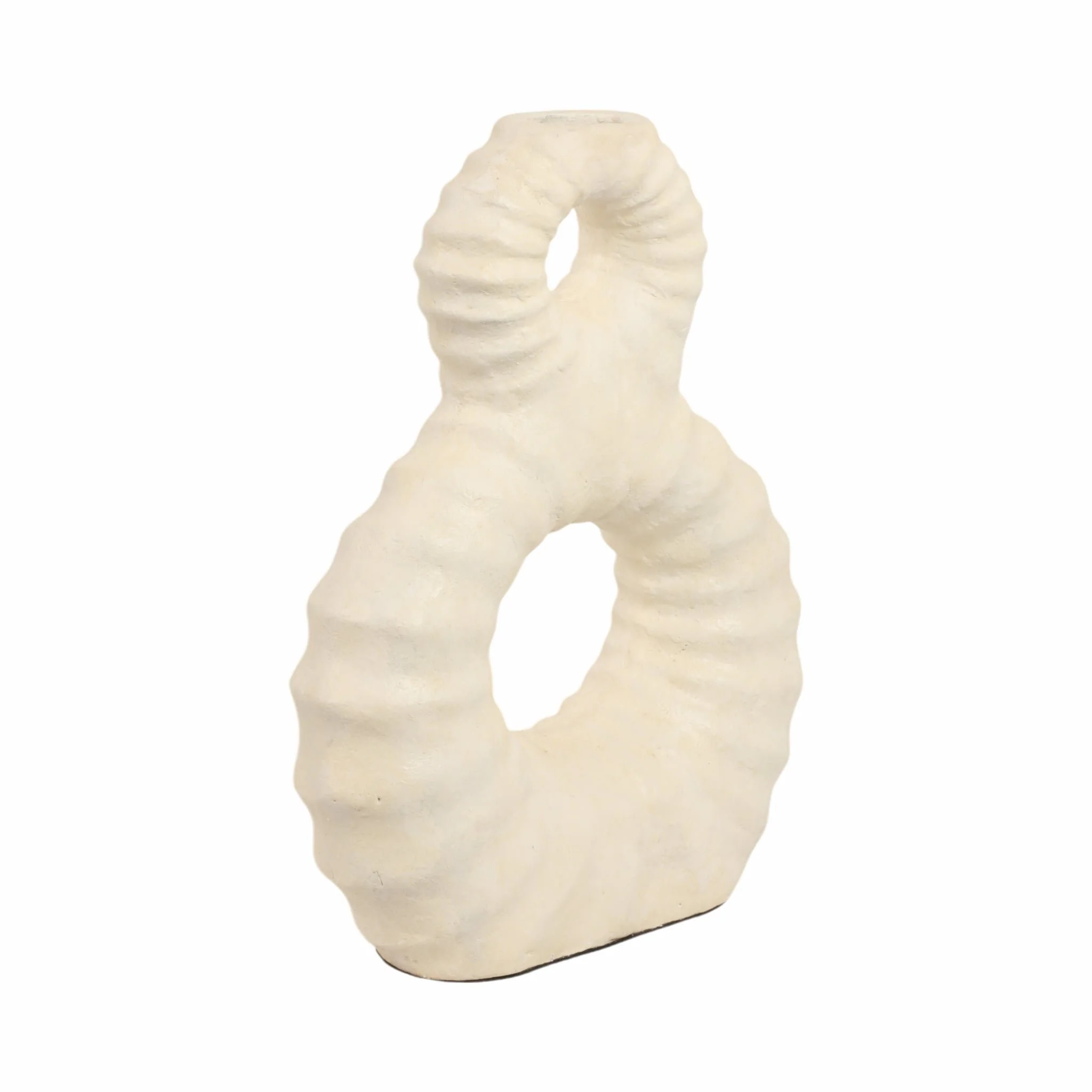 19" Ridged Eight Shape Terracotta Vase, Ivory - Image 2
