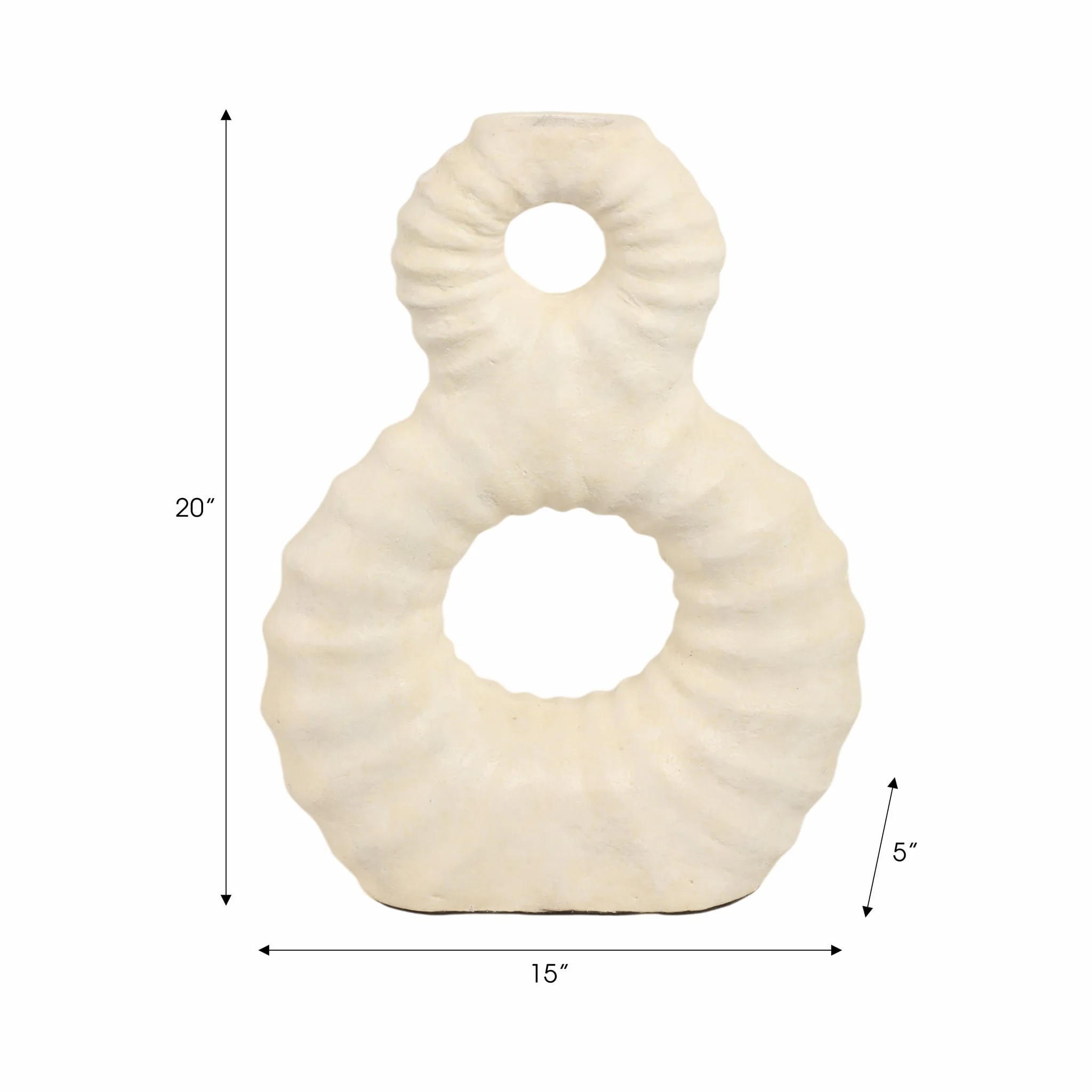 19" Ridged Eight Shape Terracotta Vase, Ivory - Image 8