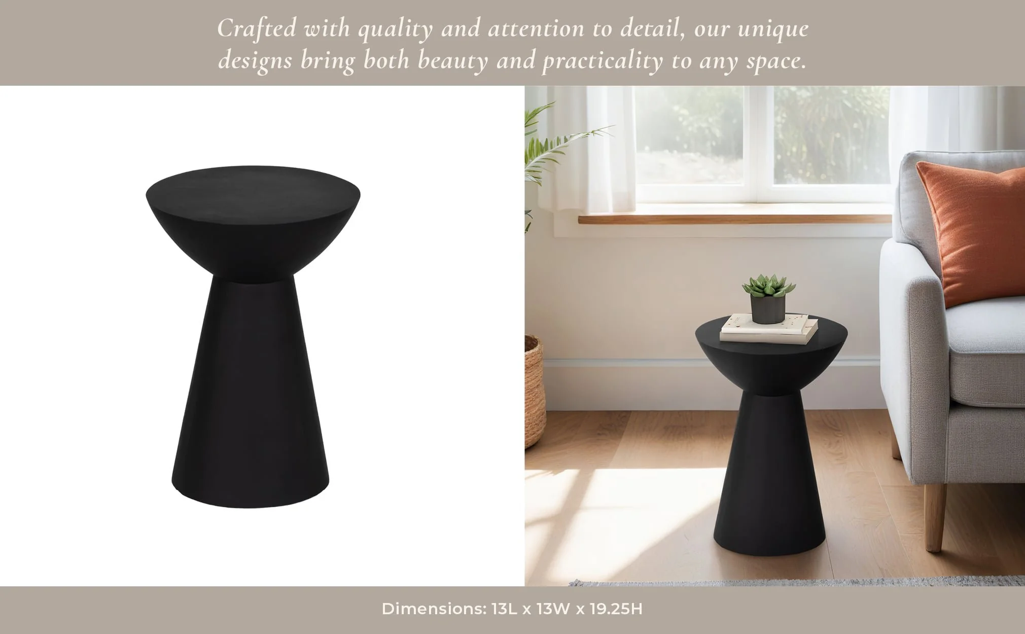19" Wood Drum Accent Table, Black - Image 10