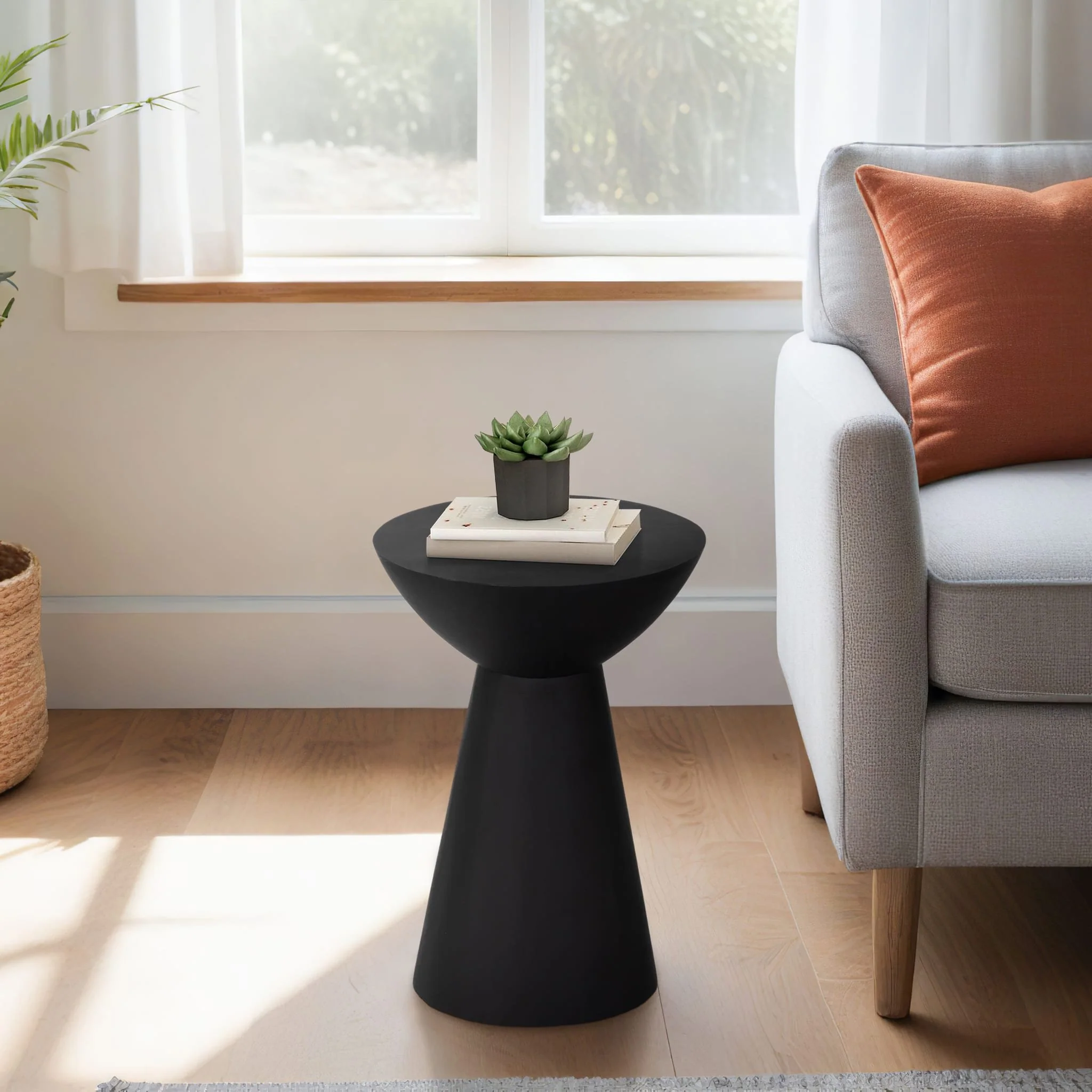 19" Wood Drum Accent Table, Black - Image 9