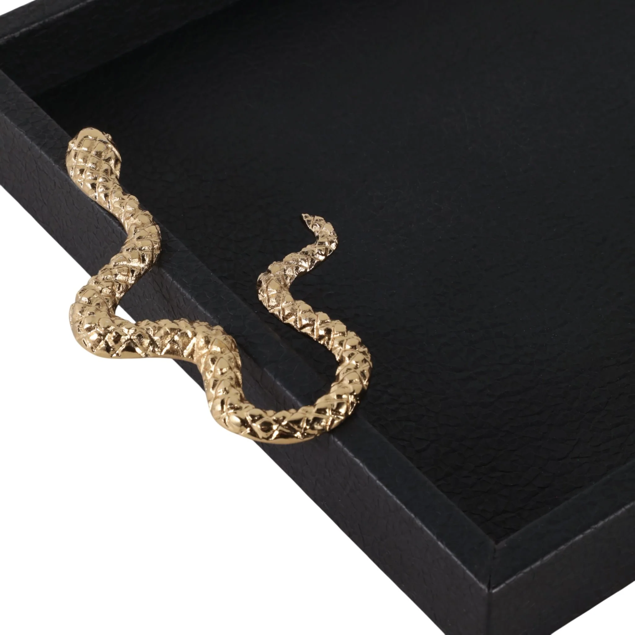 19x12" Faux Leather Snake Tray, Black/gold - Image 4