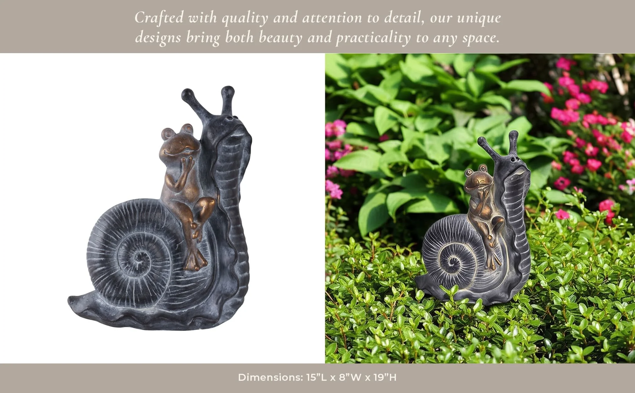 19x15" Gold Frog On Snail, Grey - Image 11