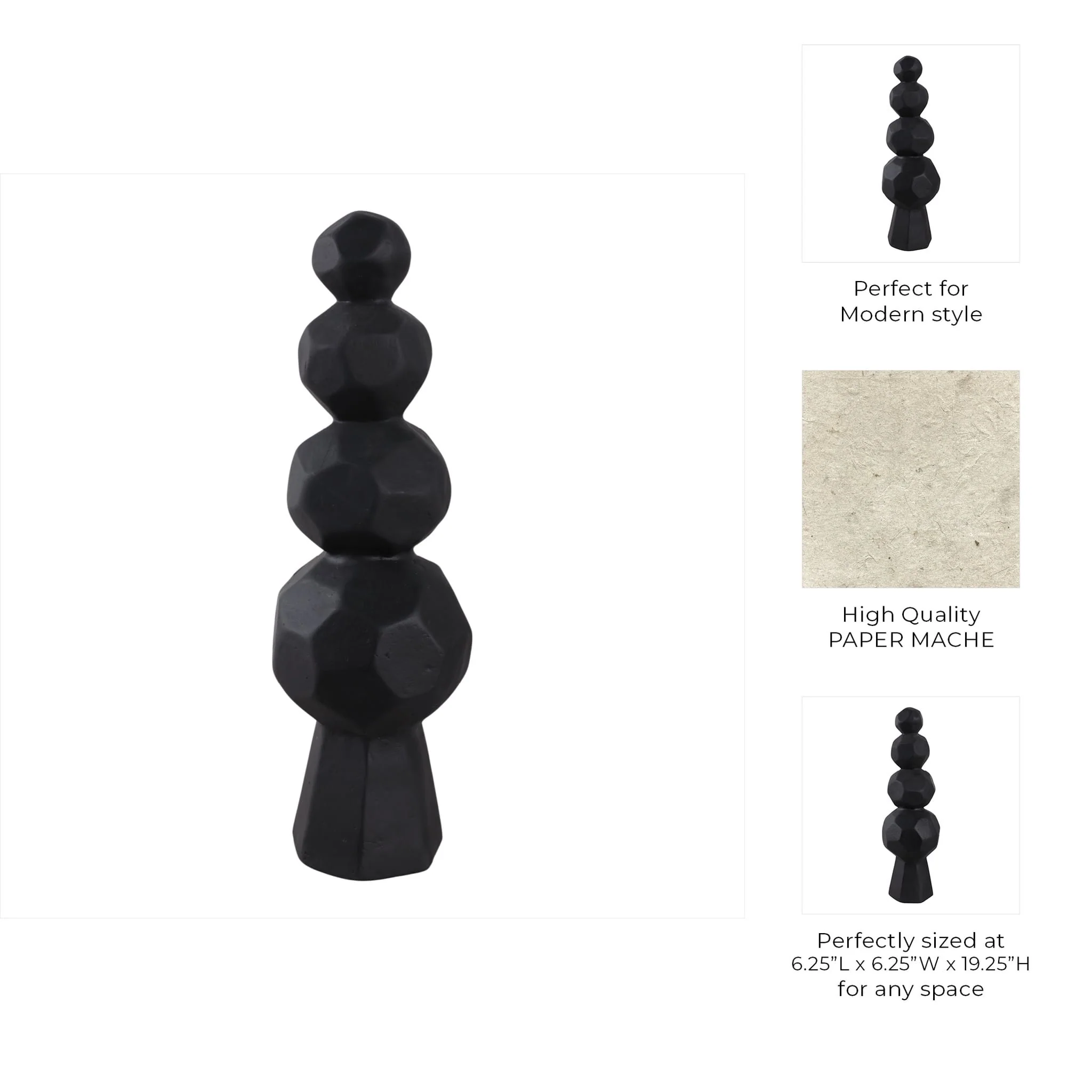 19x6" Faceted Rocks Paper Mache Sculpture, Black - Image 9