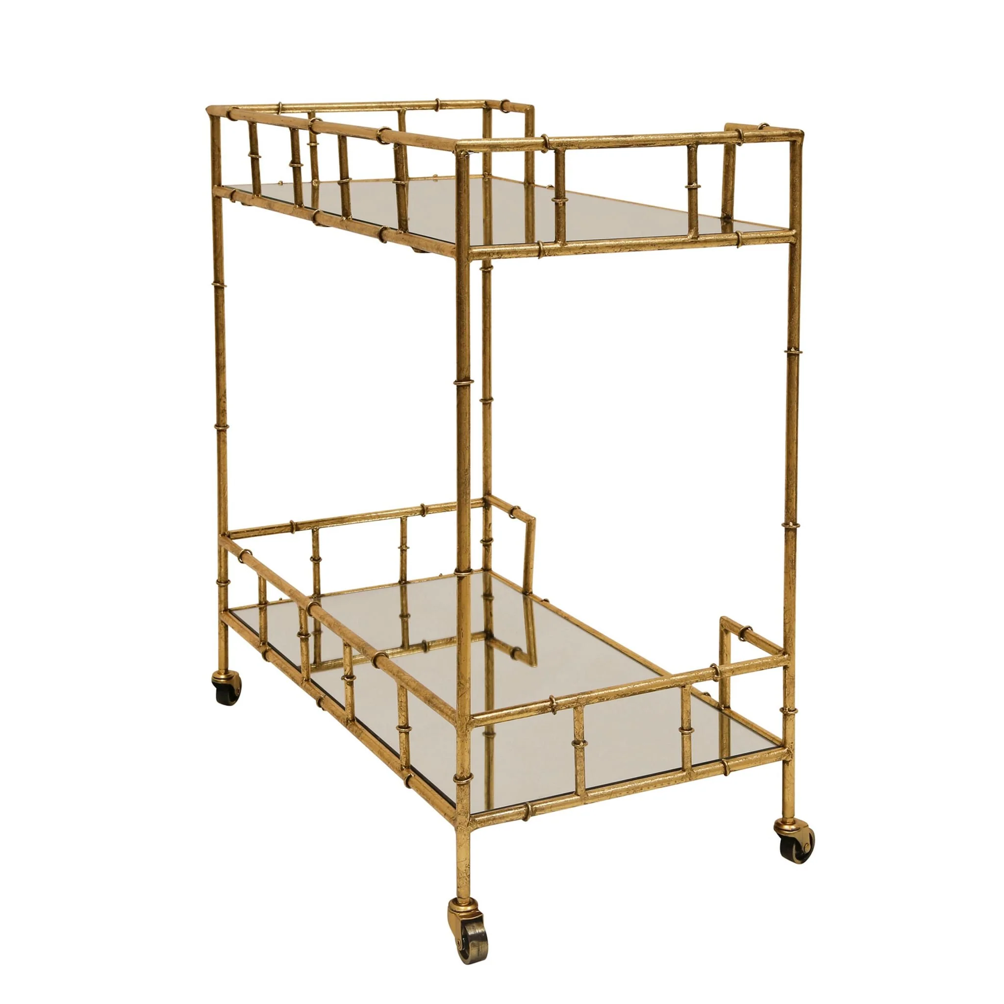 2-tier Gold Metal Bar Cart, Mirrored Top - Image 3