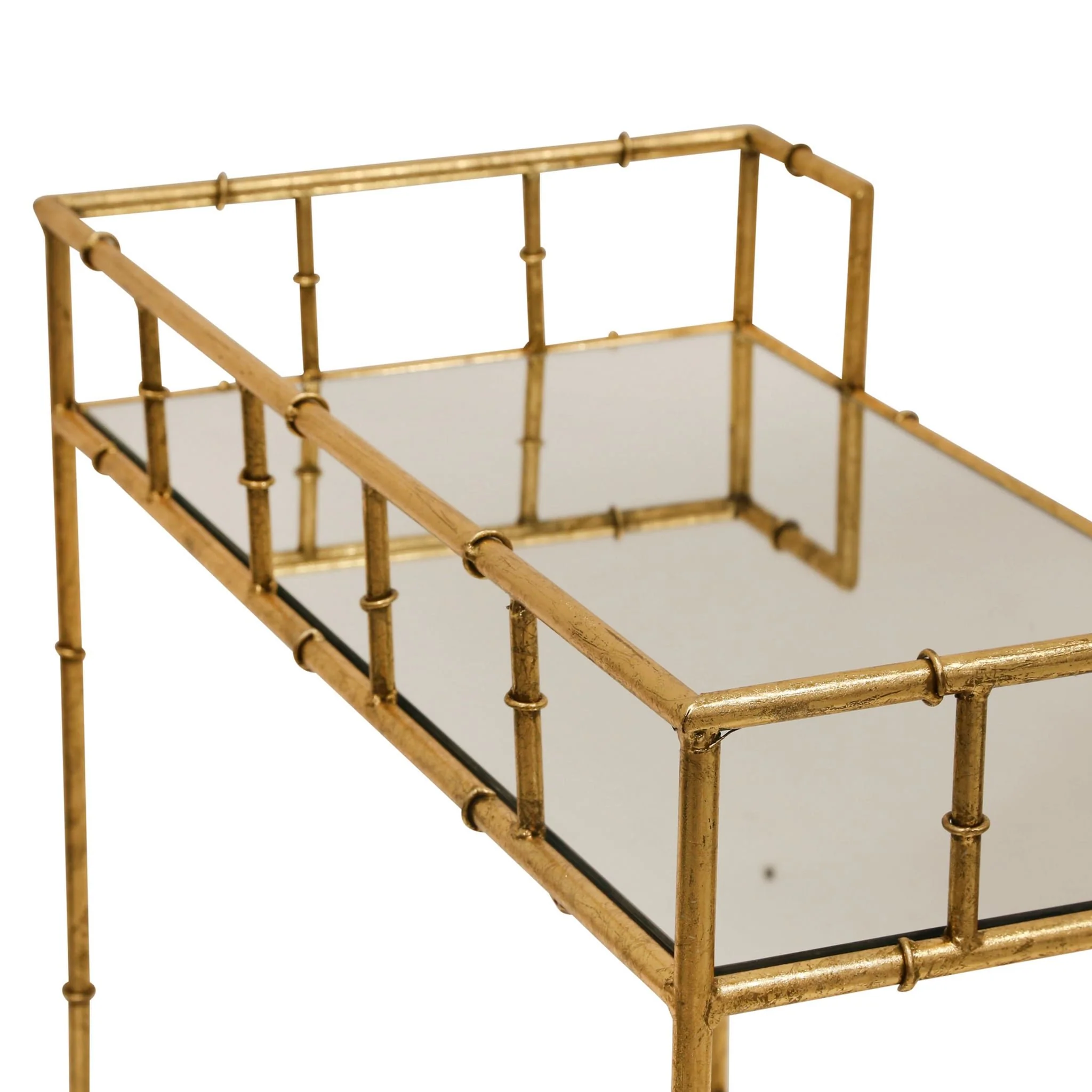 2-tier Gold Metal Bar Cart, Mirrored Top - Image 4