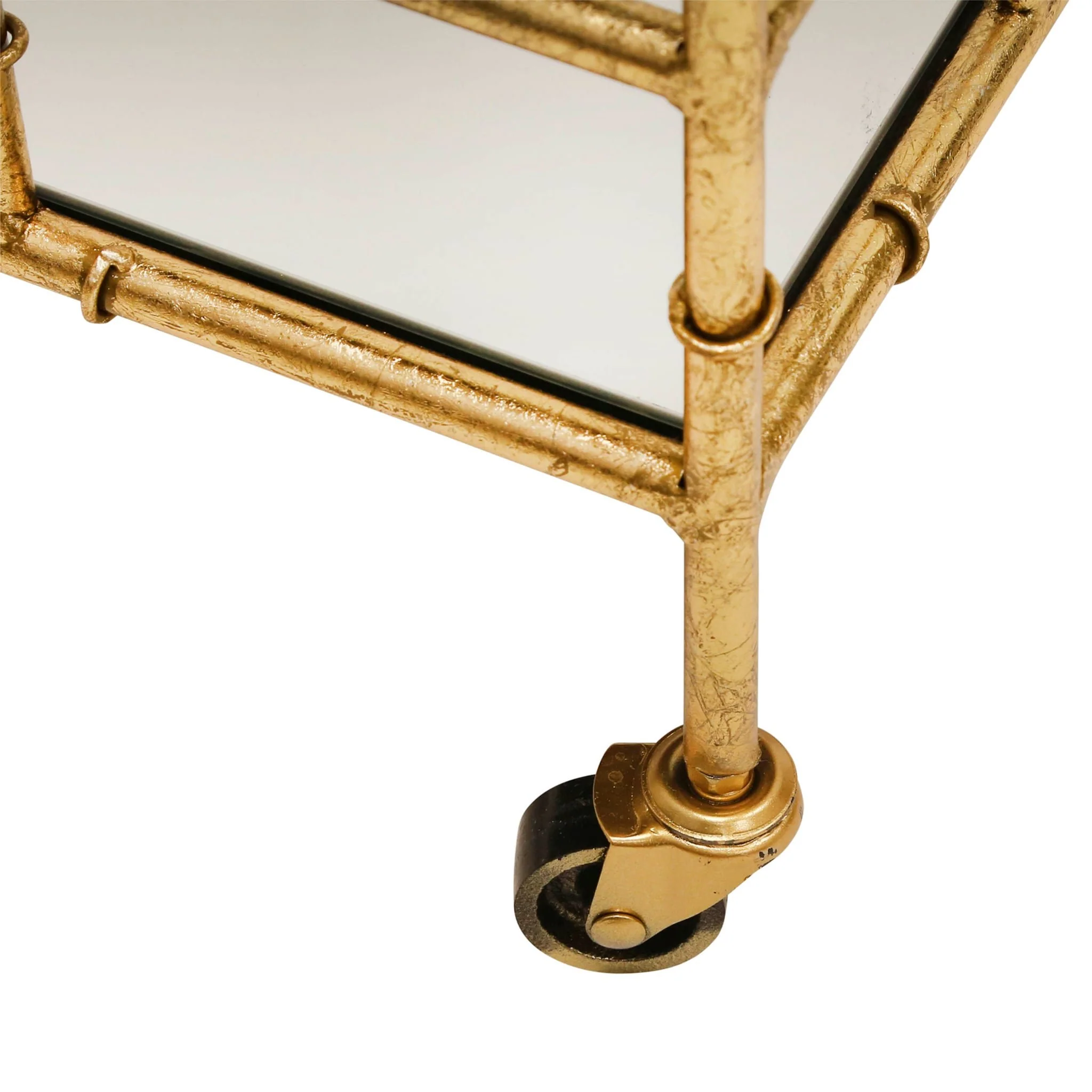 2-tier Gold Metal Bar Cart, Mirrored Top - Image 5