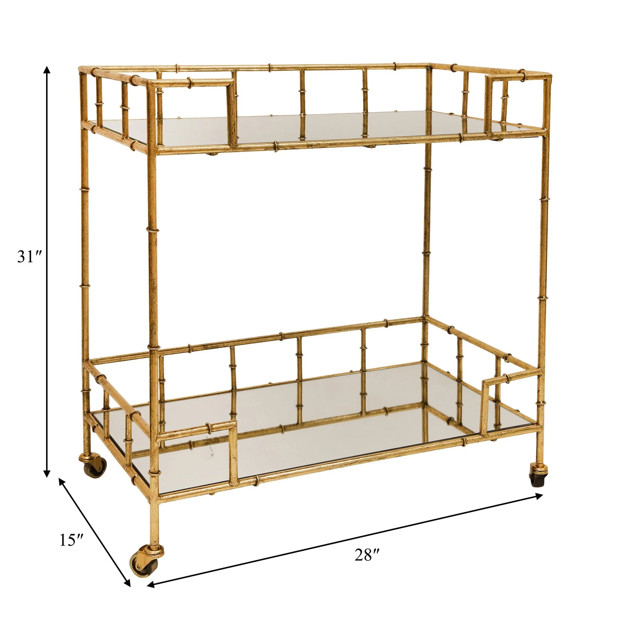 2-tier Gold Metal Bar Cart, Mirrored Top - Image 6