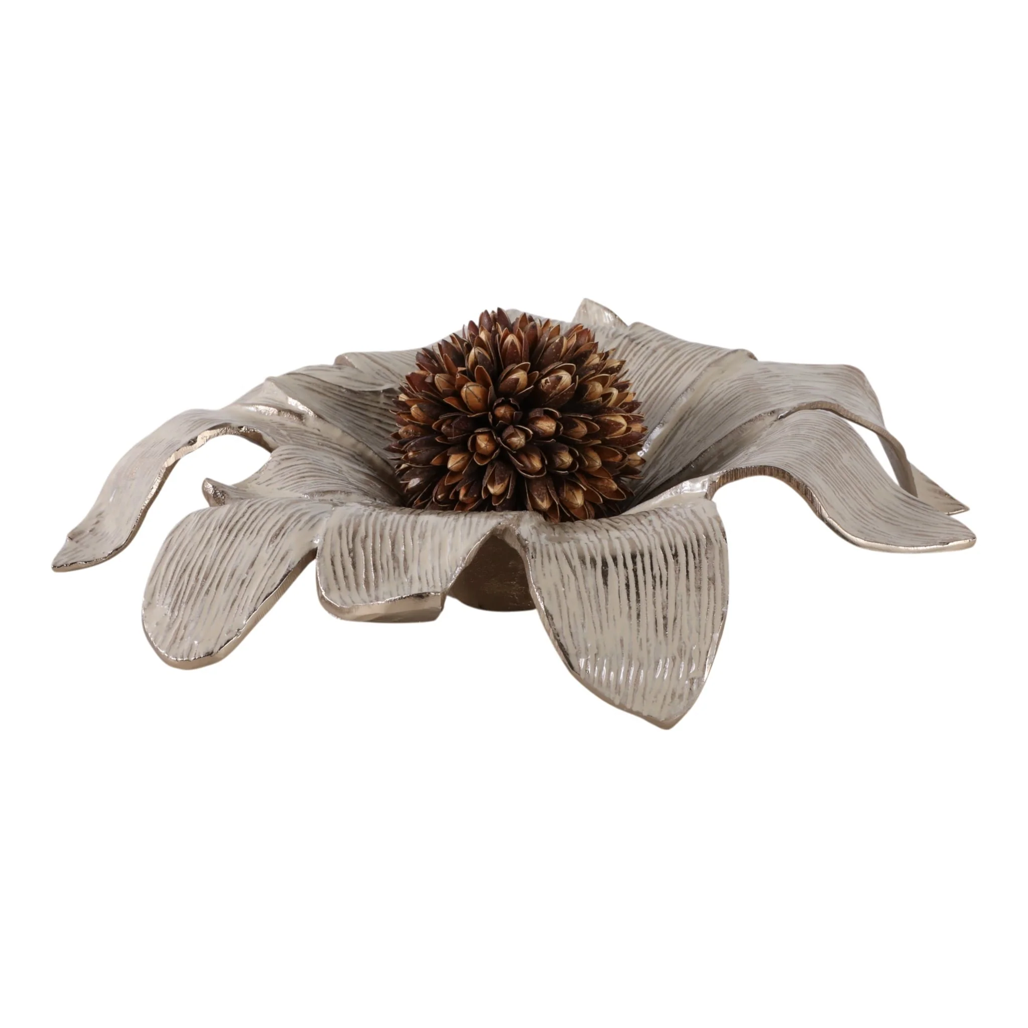 20" Blooming Flower Metal Bowl, Ivory/gold - Image 2