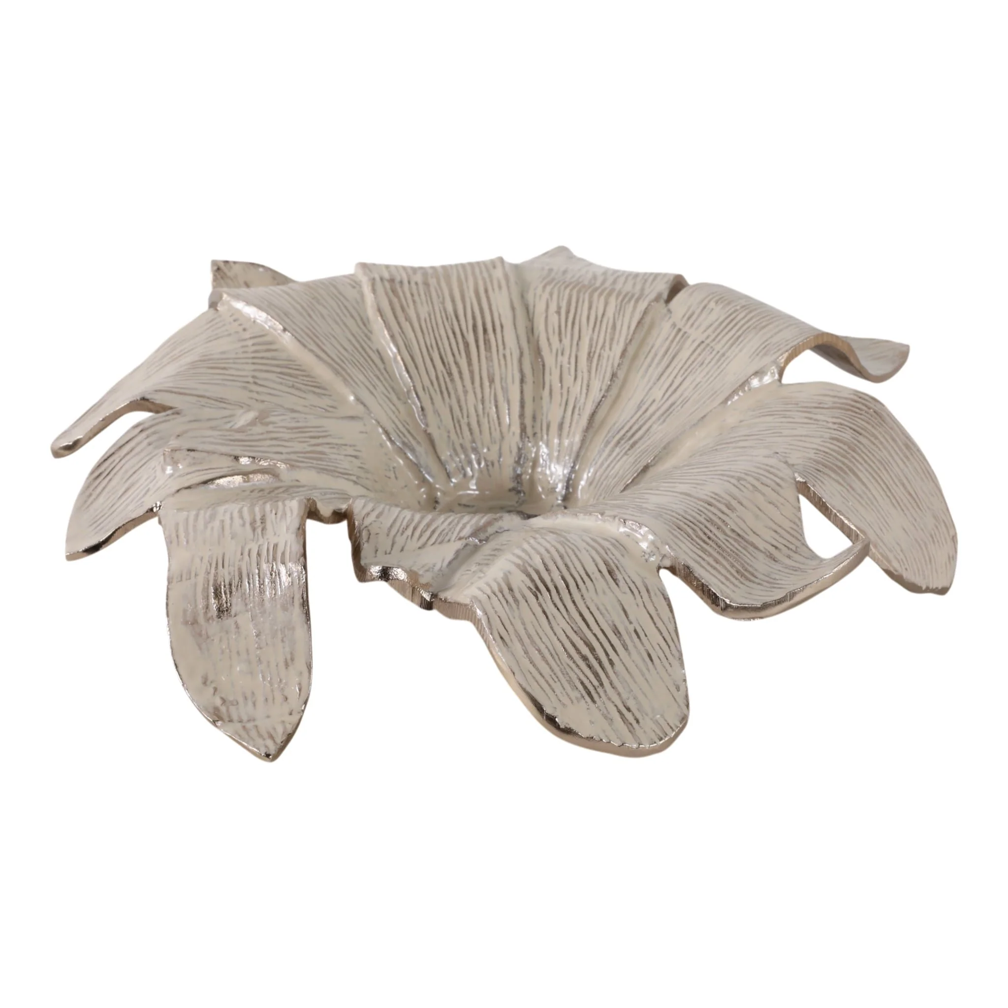 20" Blooming Flower Metal Bowl, Ivory/gold - Image 3