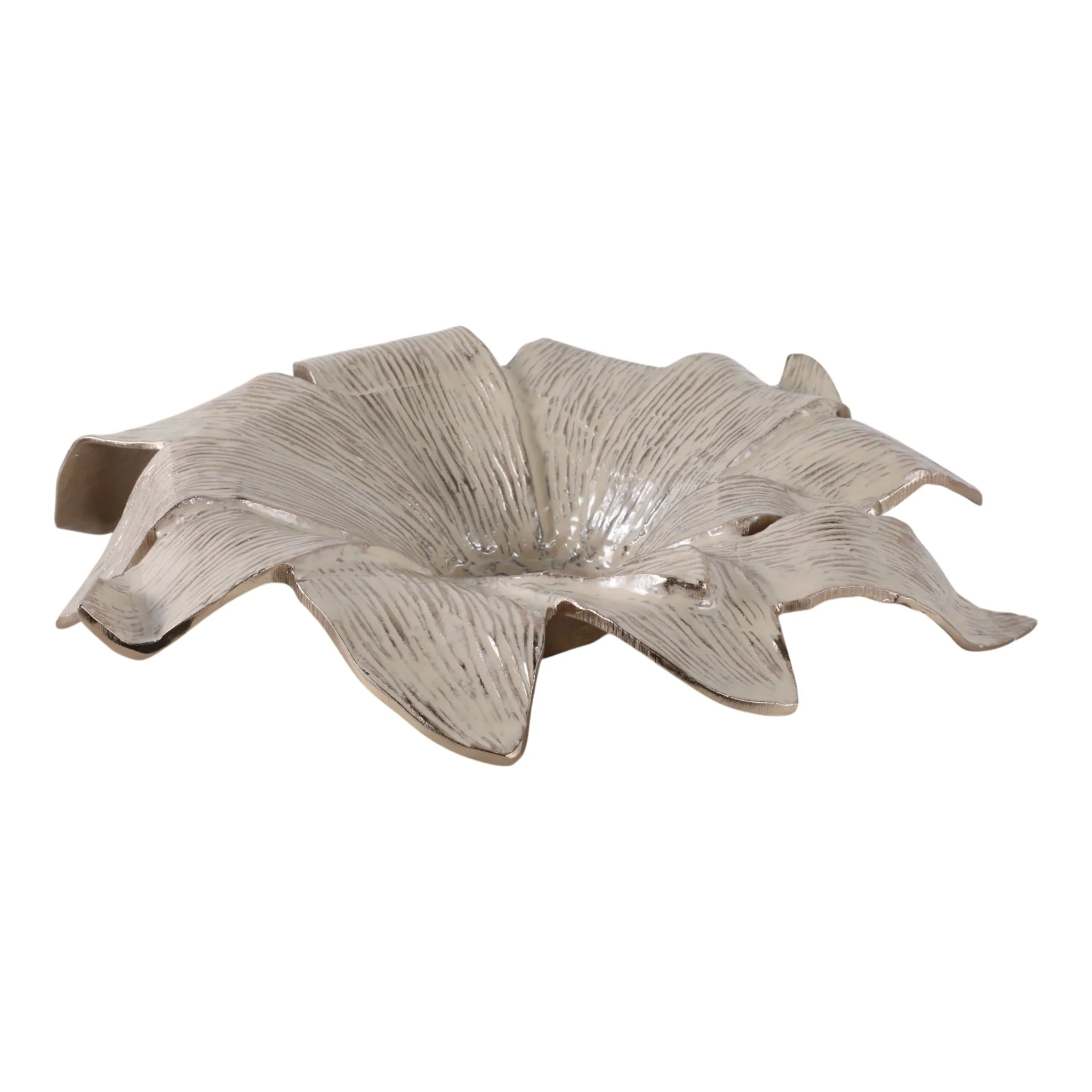 20" Blooming Flower Metal Bowl, Ivory/gold - Image 4