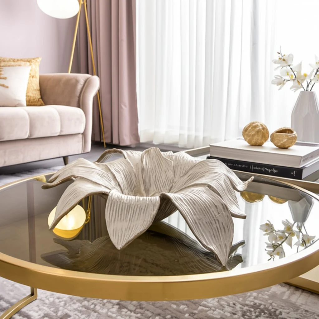 20" Blooming Flower Metal Bowl, Ivory/gold - Image 8