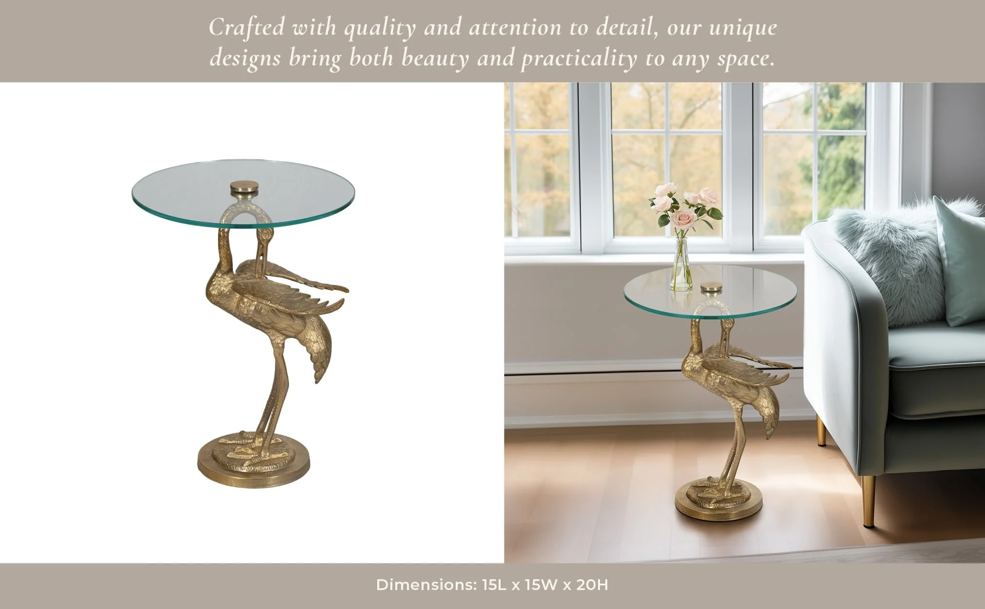 20" Crane Base Accent Table, Gold Kd - Image 10