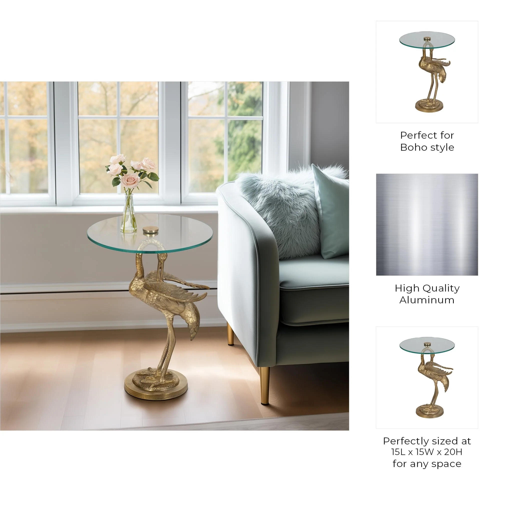 20" Crane Base Accent Table, Gold Kd - Image 8
